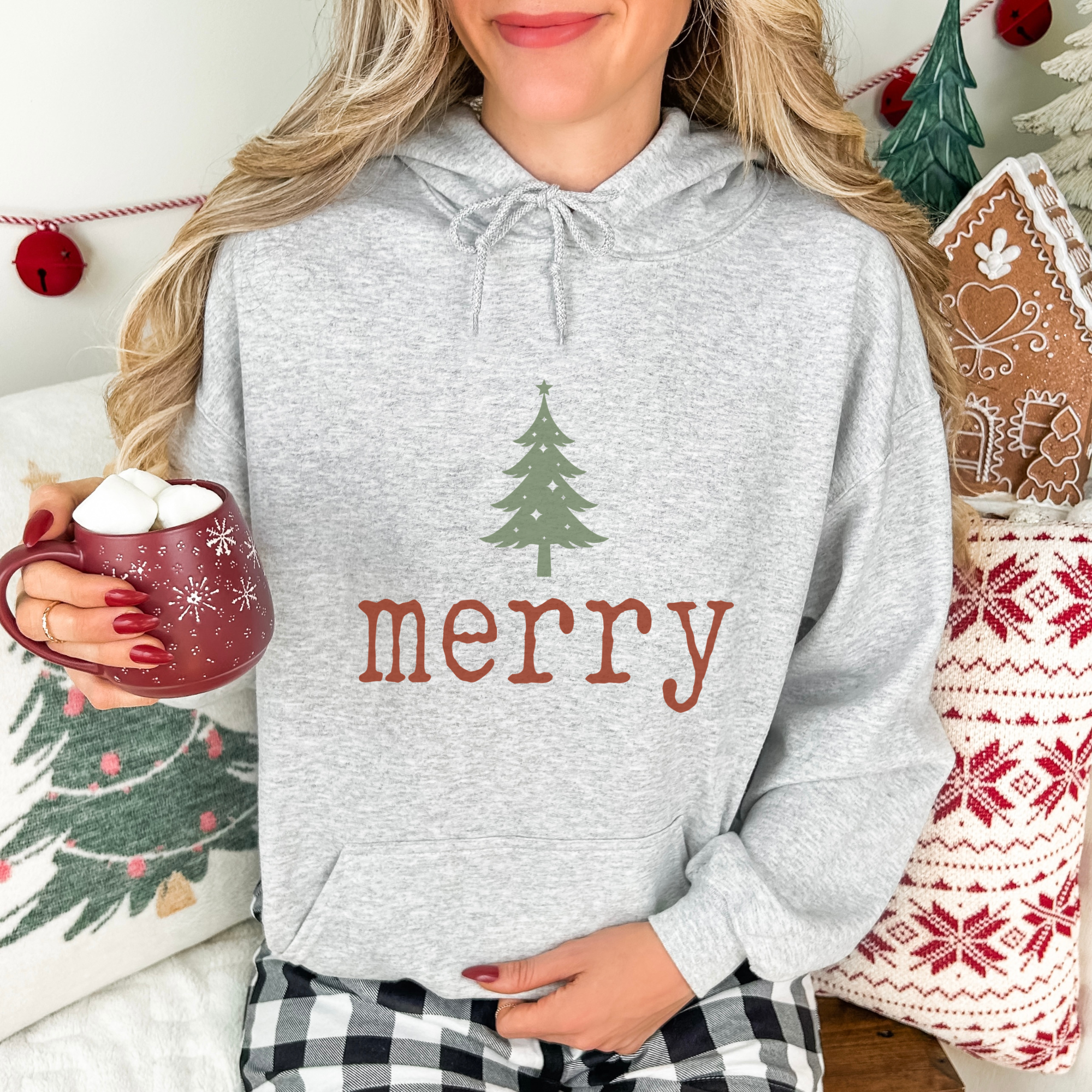 Merry Christmas Tree Typewriter Font Women's Graphic Hoodie