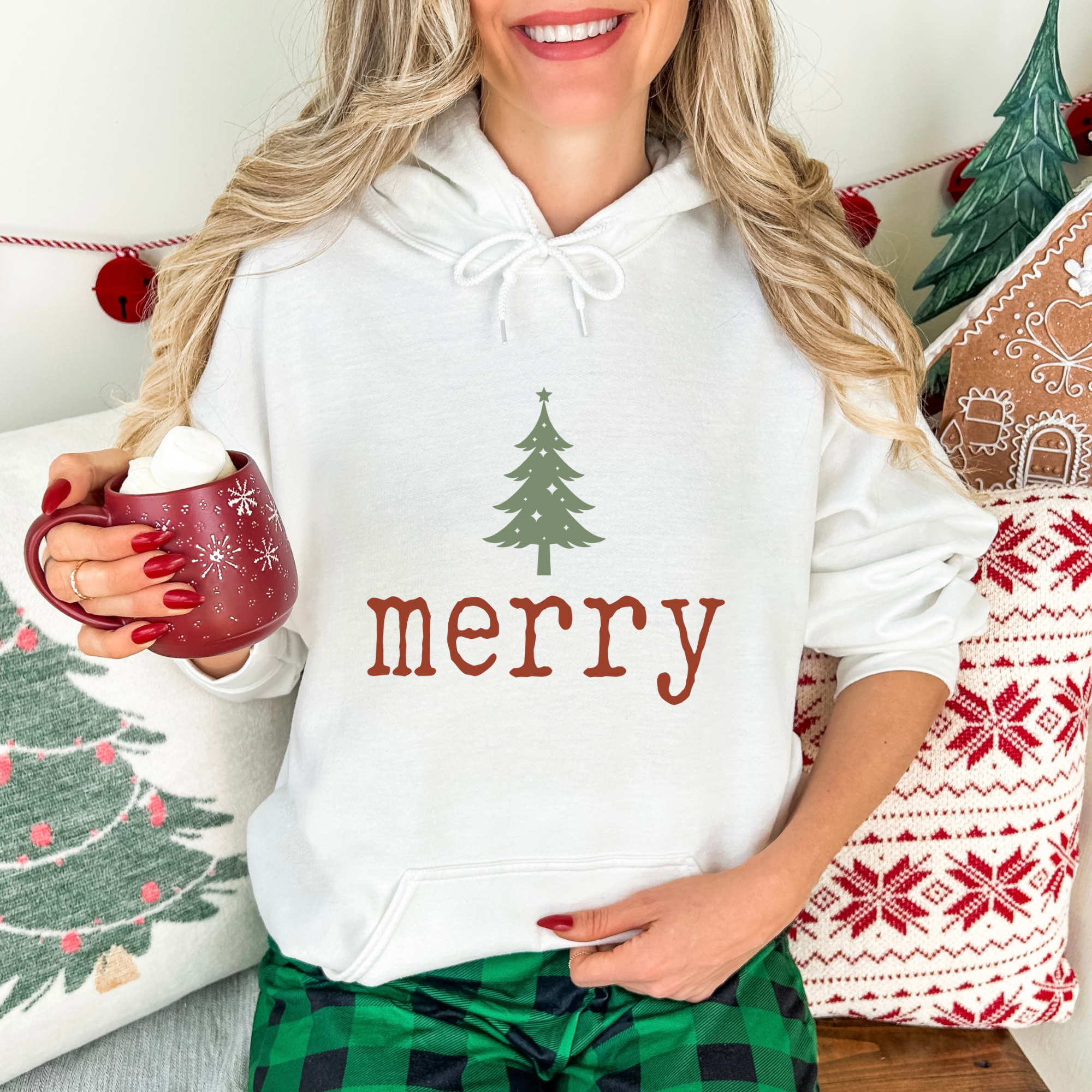 Merry Christmas Tree Typewriter Font Women's Graphic Hoodie