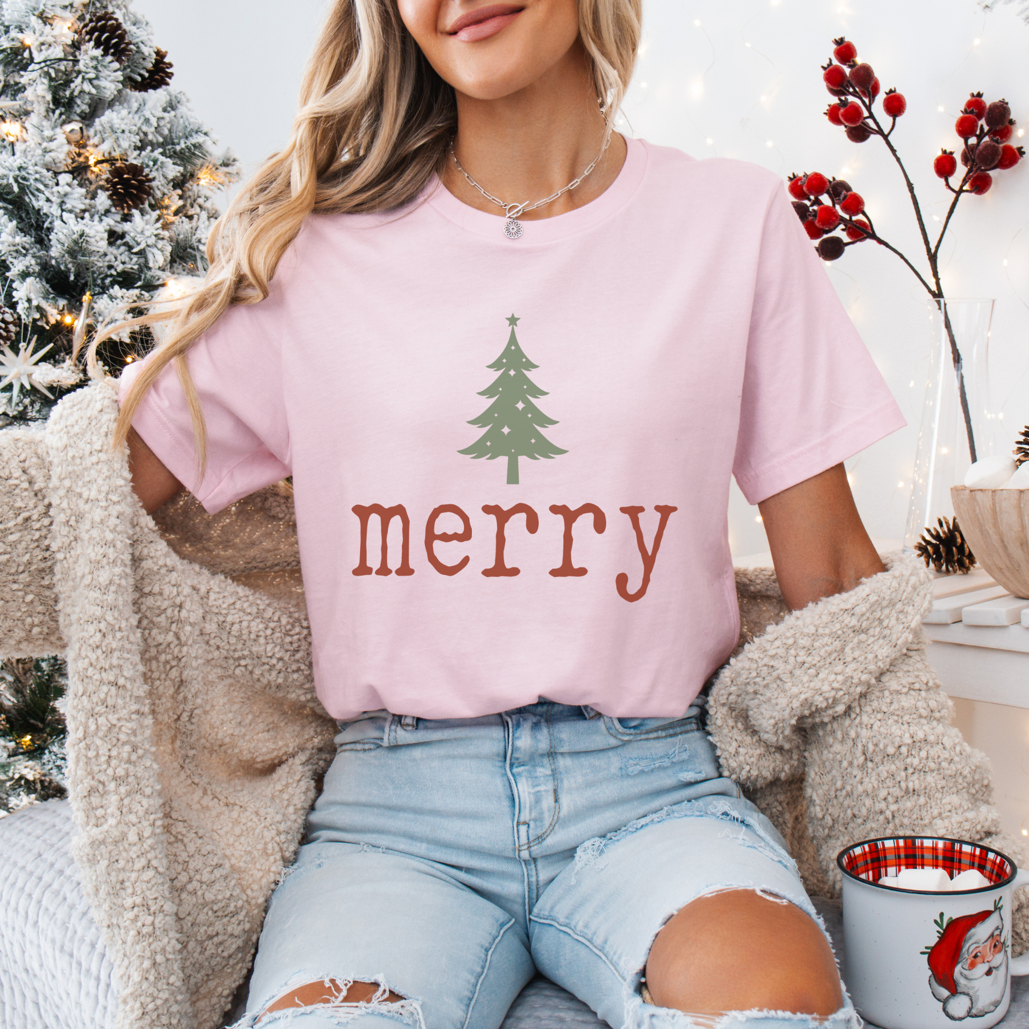 Merry Christmas Tree Typewriter Font Women's Graphic T-Shirt