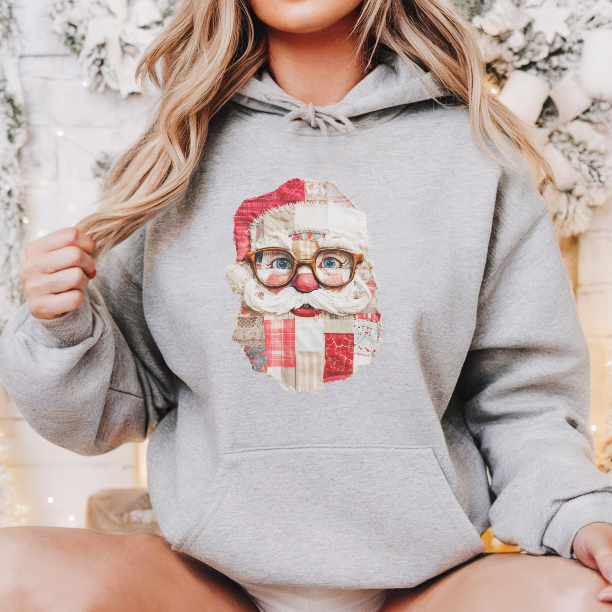 Santa Patchwork Christmas Women's Graphic Hoodie