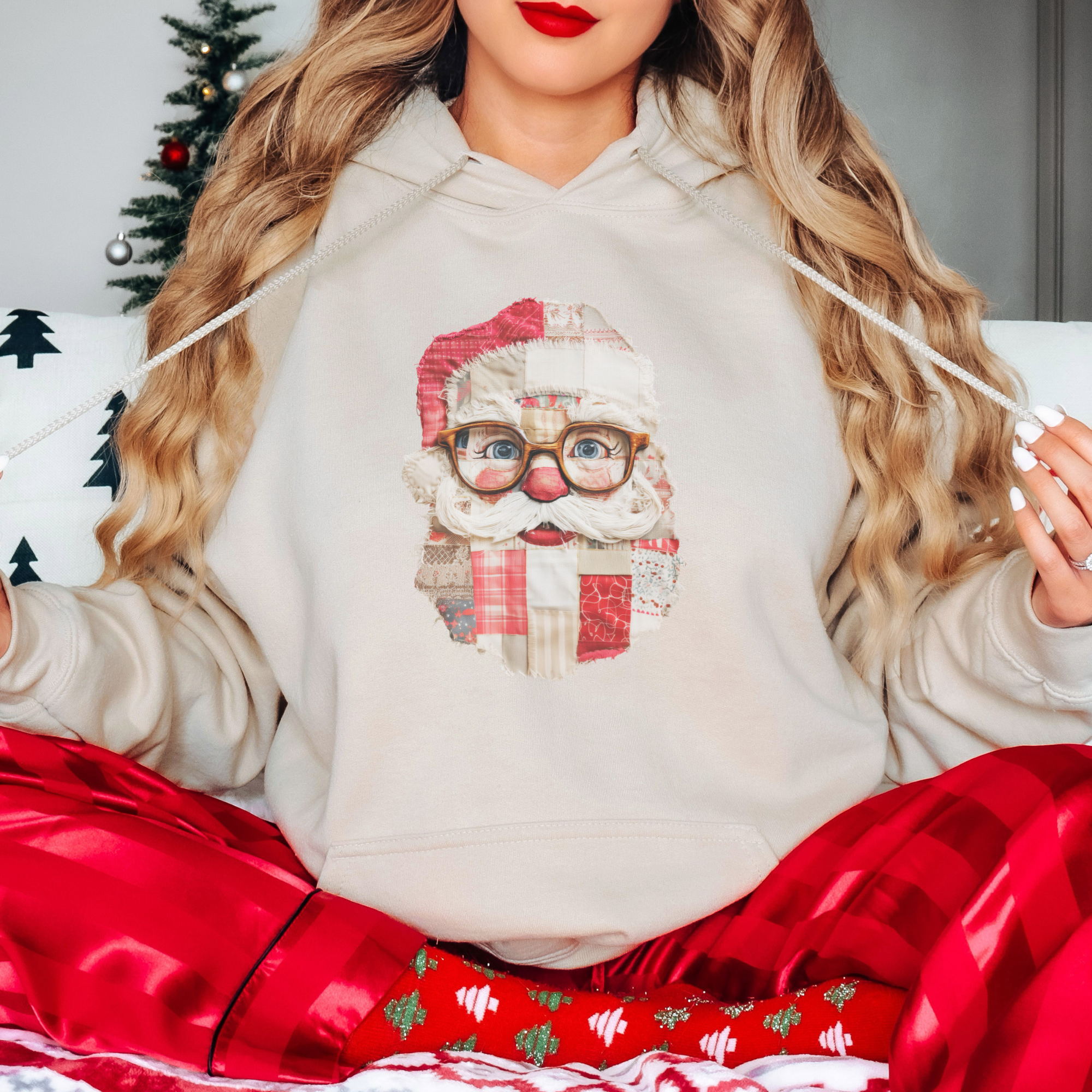 Santa Patchwork Christmas Women's Graphic Hoodie