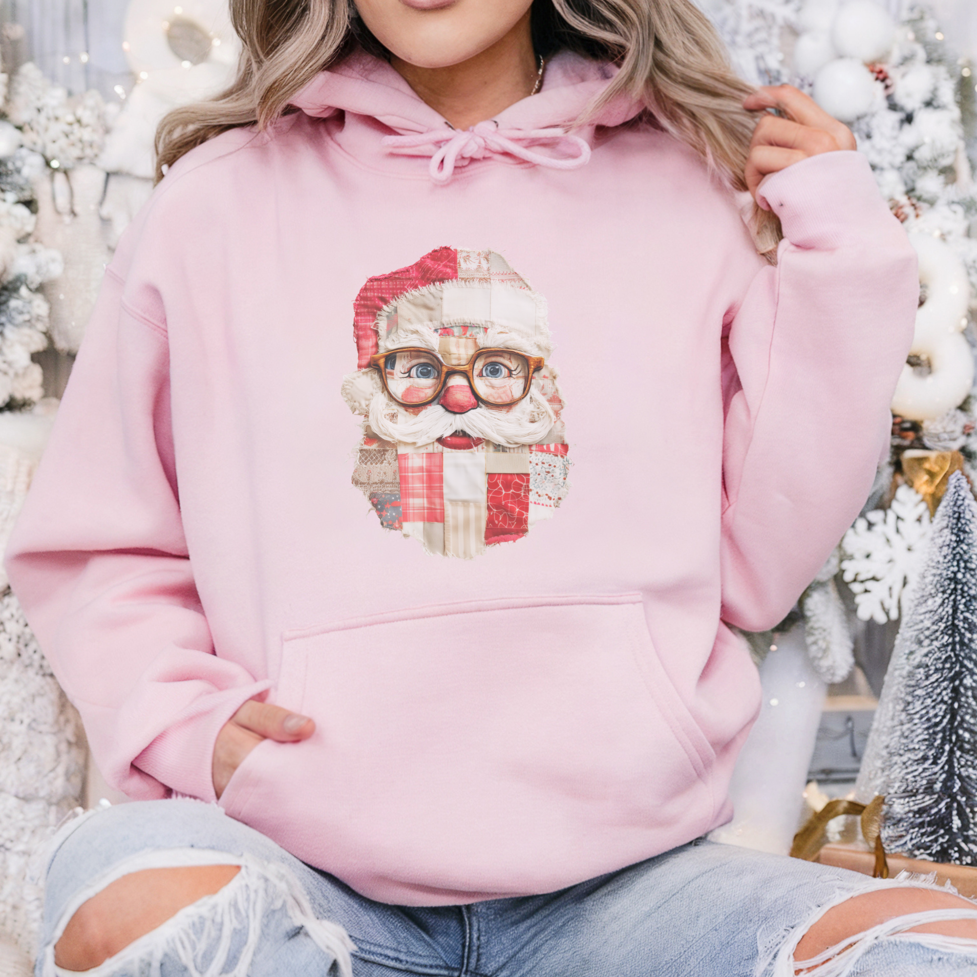 Santa Patchwork Christmas Women's Graphic Hoodie