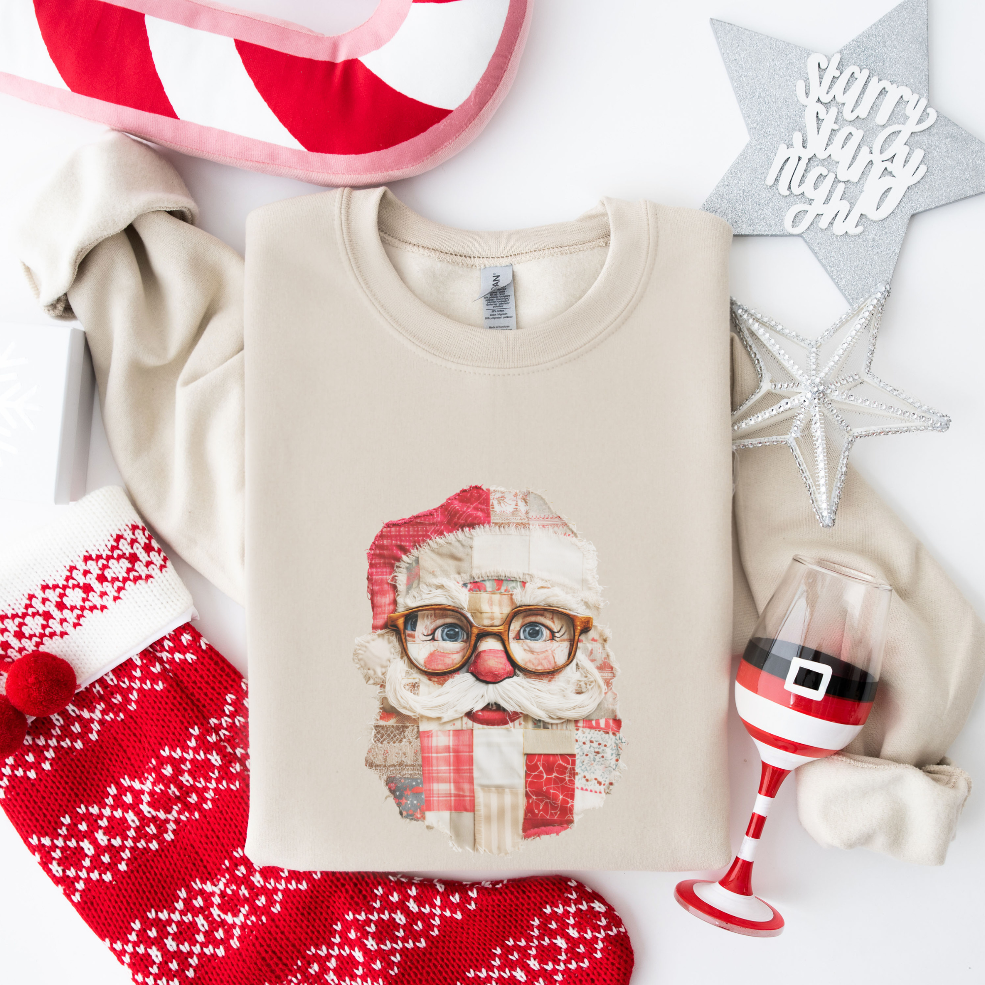 Santa Patchwork Christmas Women's Graphic Sweatshirt