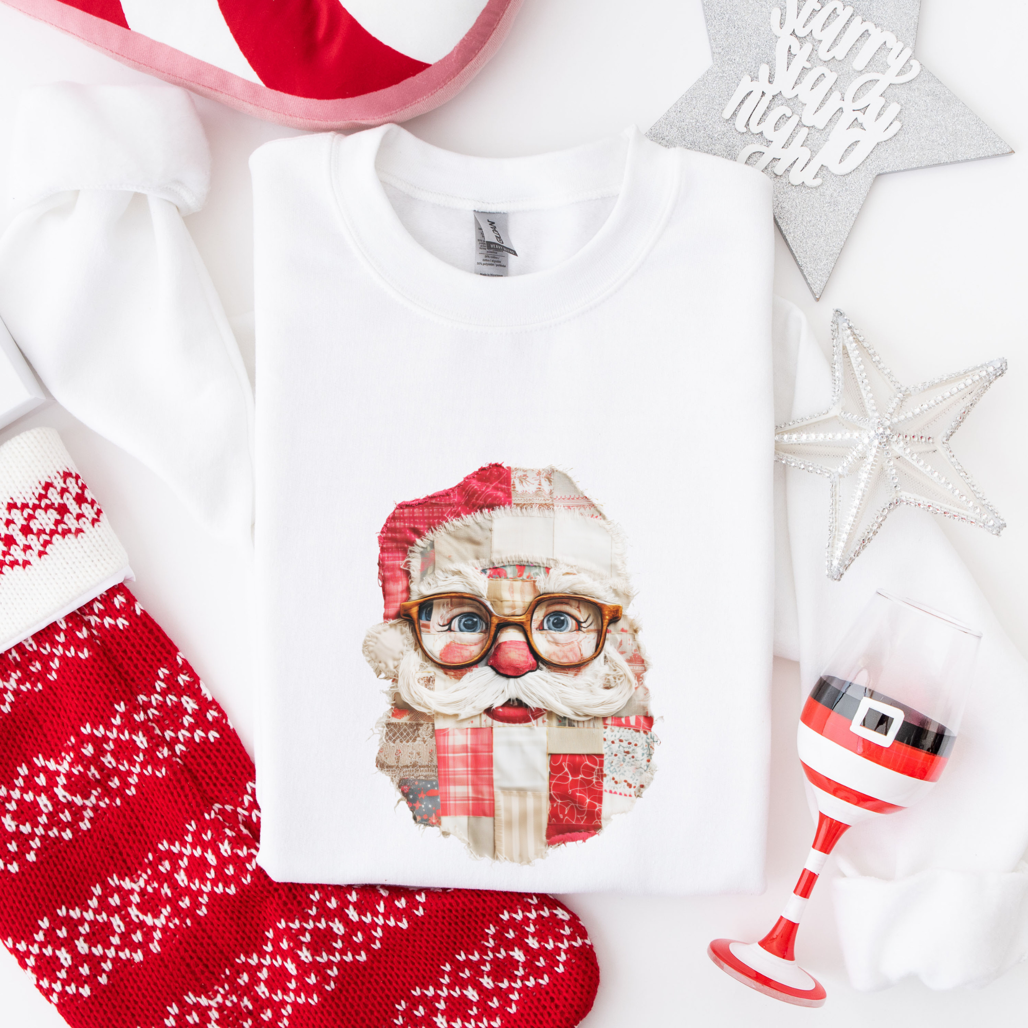 Santa Patchwork Christmas Women's Graphic Sweatshirt