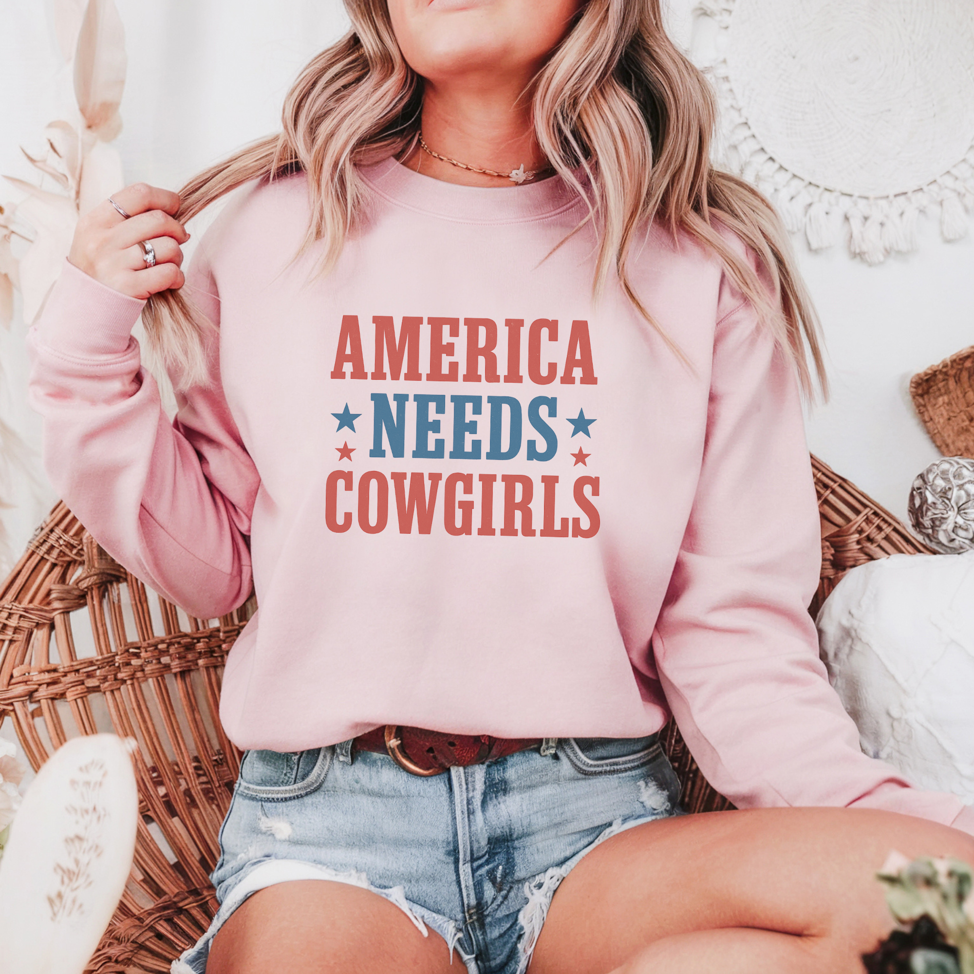 America Needs Cowgirls Patriotic Crewneck Sweatshirt