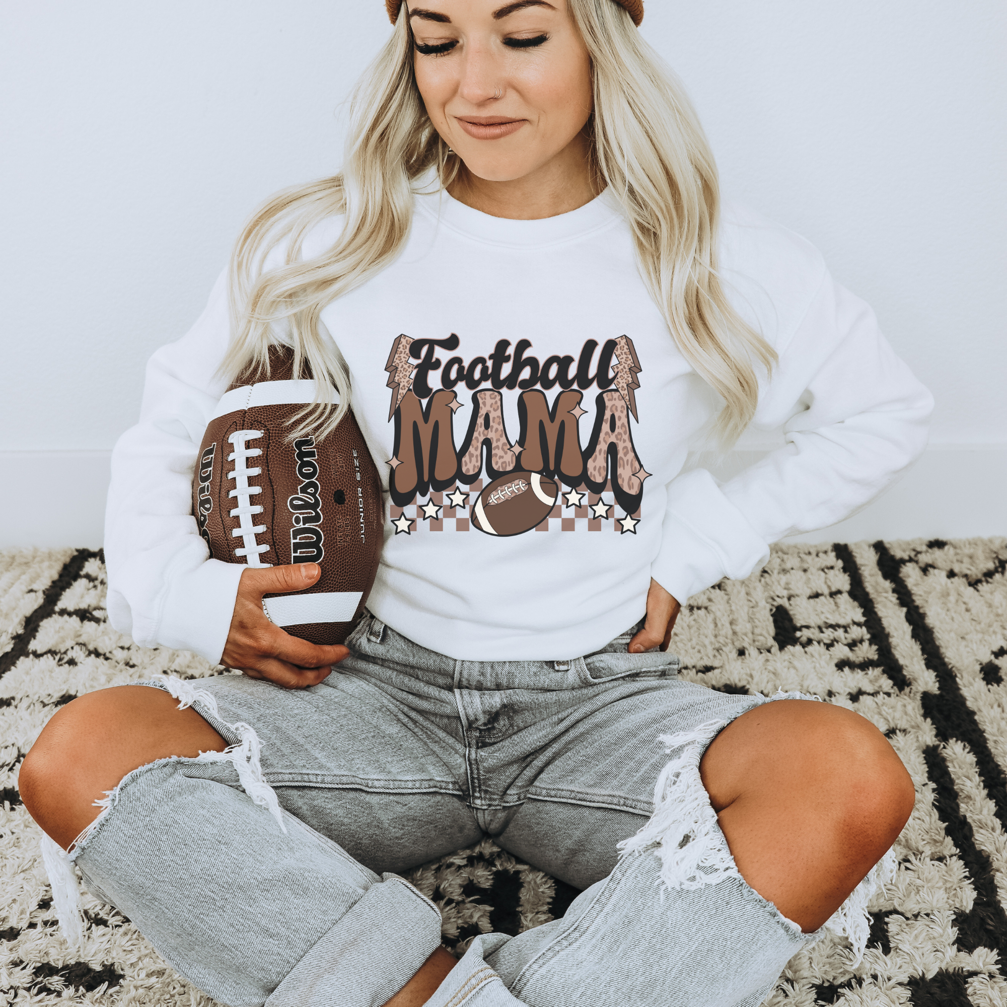 Retro Style Football Mama Graphic Crewneck Sweatshirt
