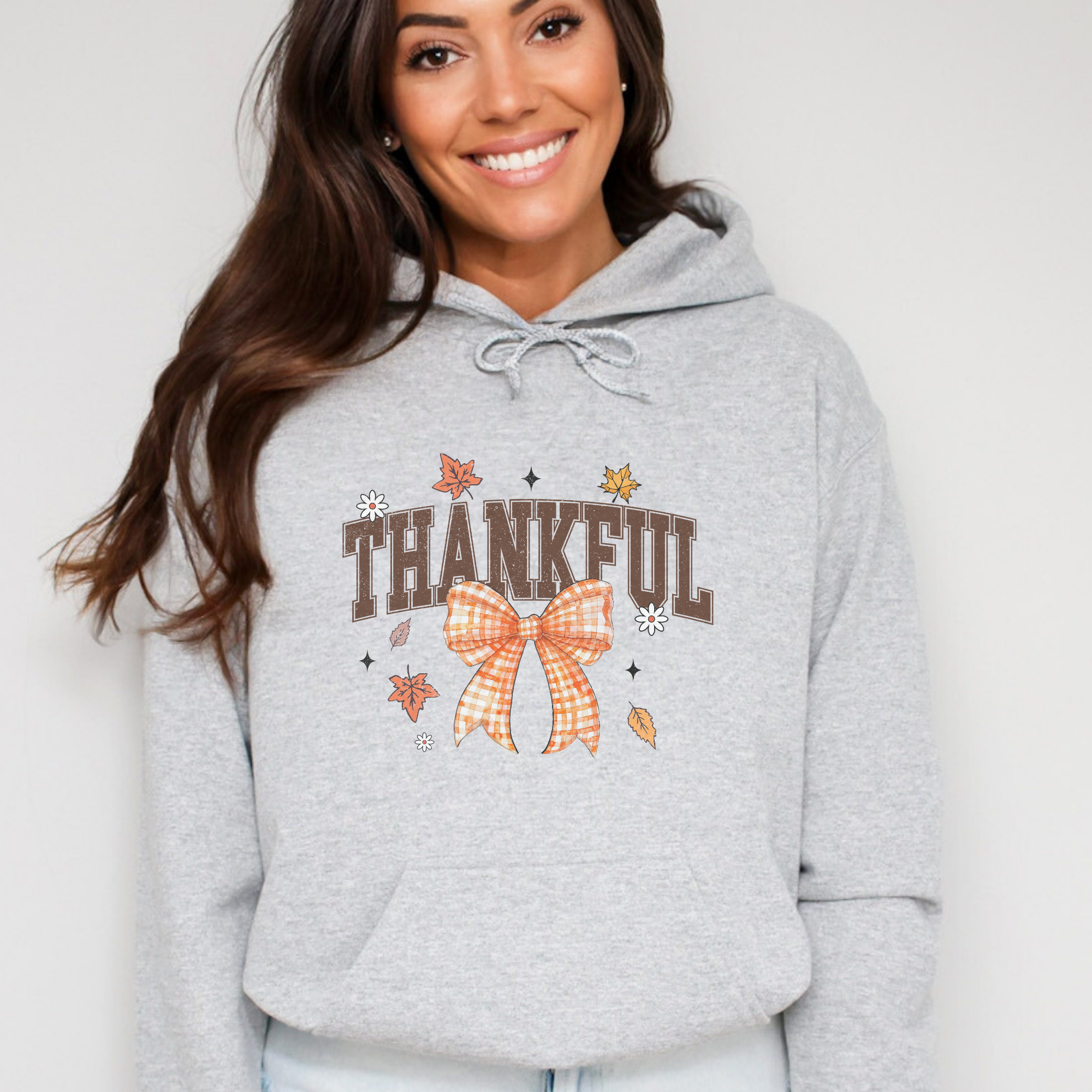 Thankful Coquette Bow Thanksgiving Fall Graphic Hoodie