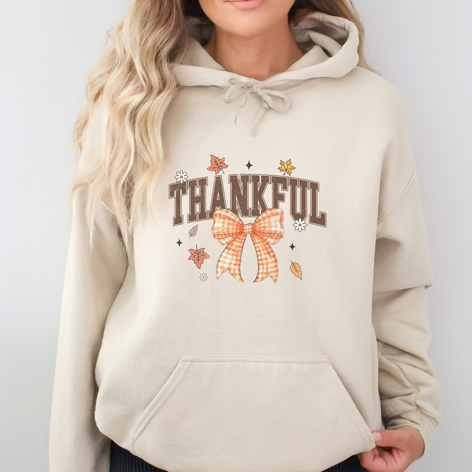 Thankful Coquette Bow Thanksgiving Fall Graphic Hoodie