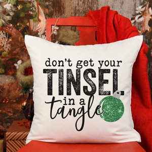 Green Tinsel in a Tangle Christmas Pillow Cover