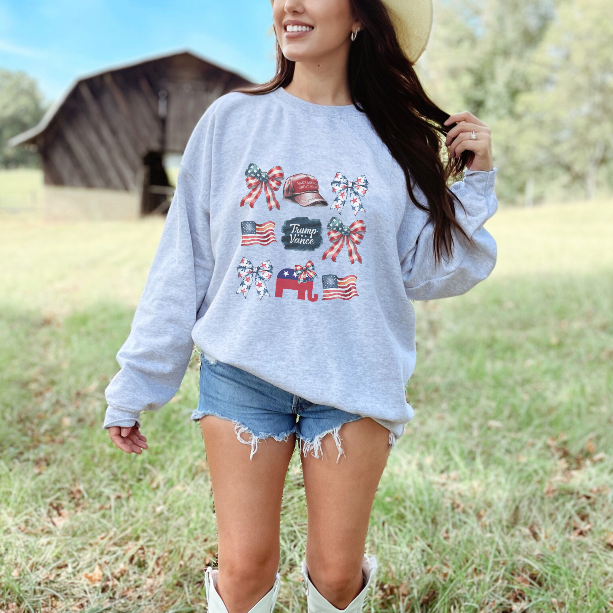 Trump Vance Coquette Bow USA Patriotic Graphic Sweatshirt