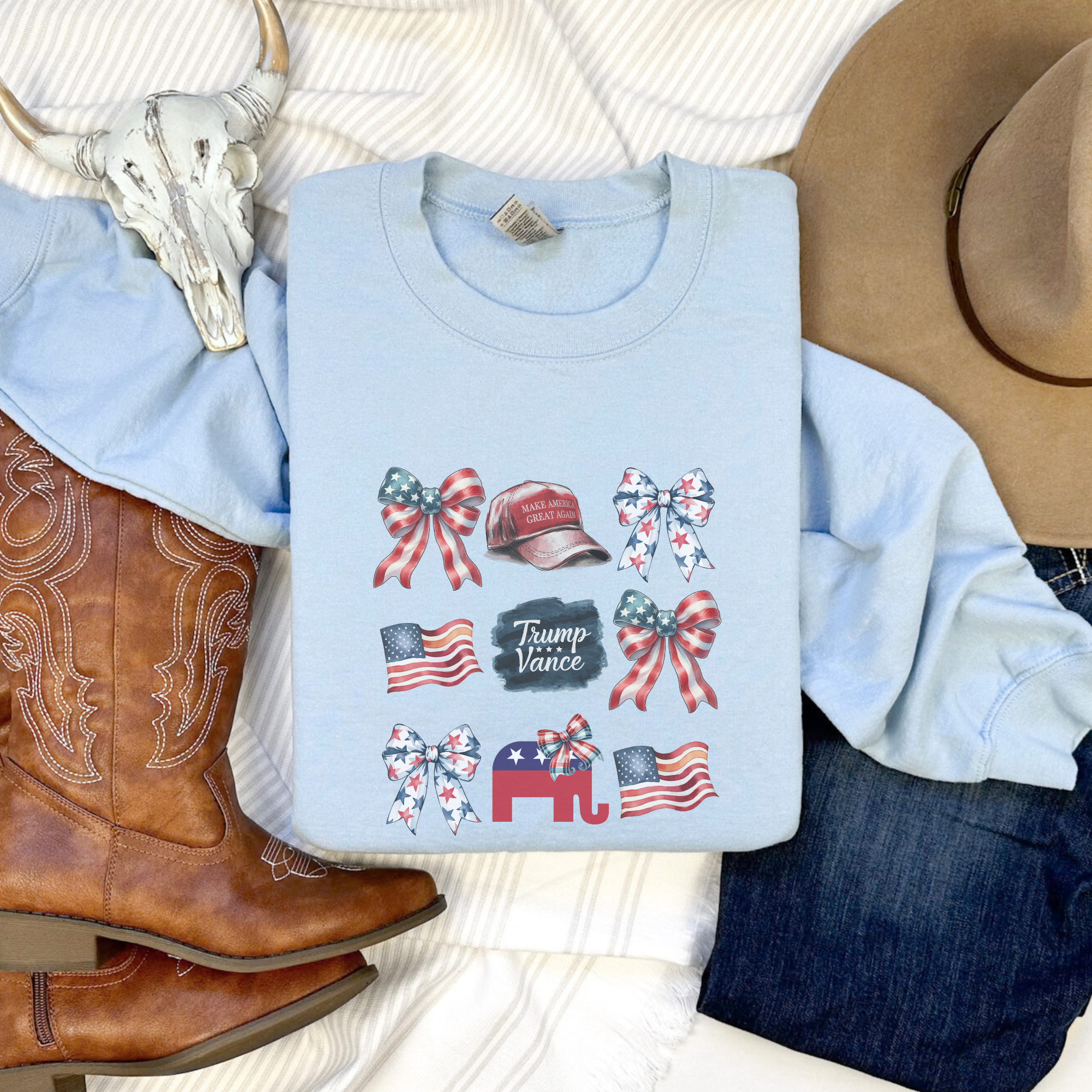 Trump Vance Coquette Bow USA Patriotic Graphic Sweatshirt