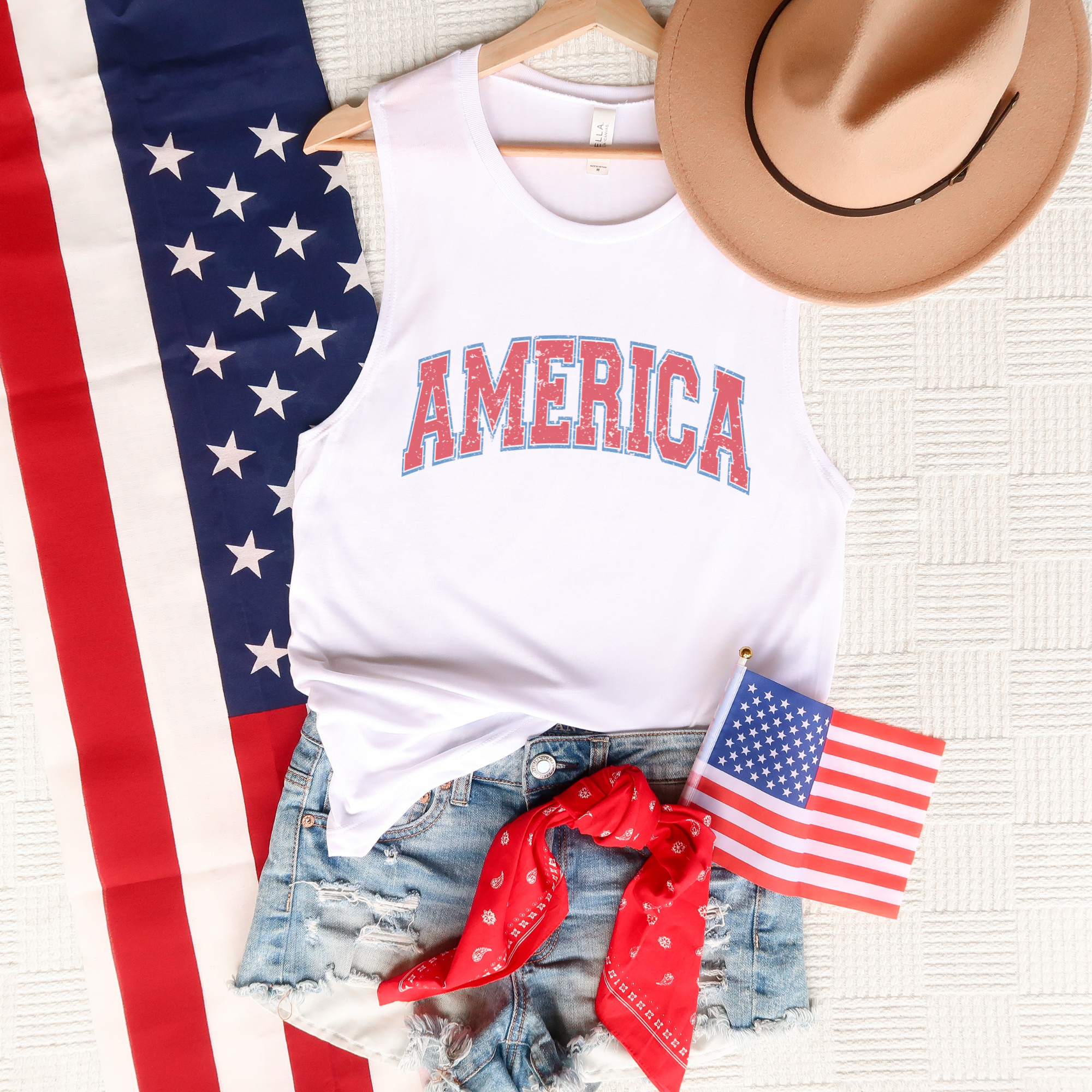 Varsity America Patriotic 4th of July Muscle Tank Top