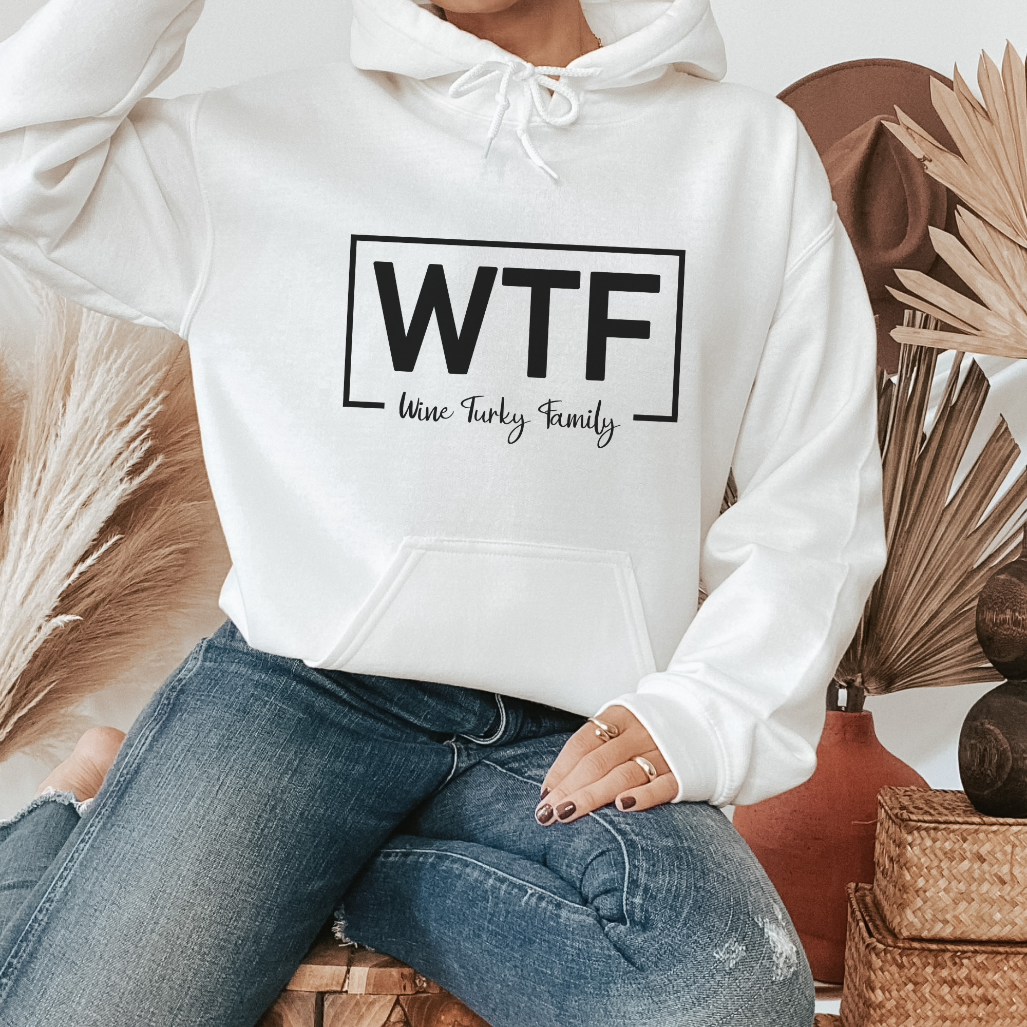 WTF Wine Turkey Family Thanksgiving Graphic Hoodie