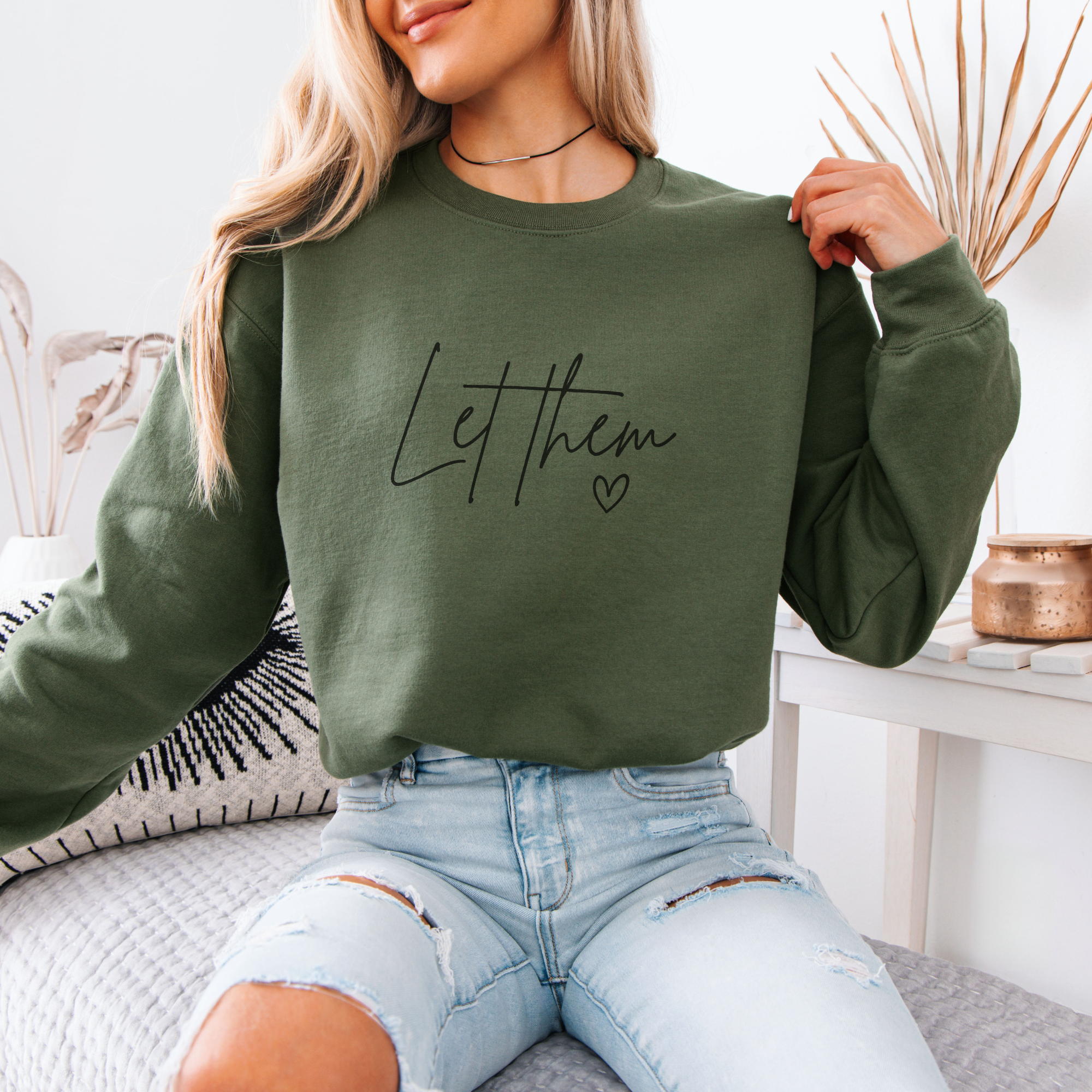 Let Them Cursive Inspirational Crewneck Graphic Sweatshirt