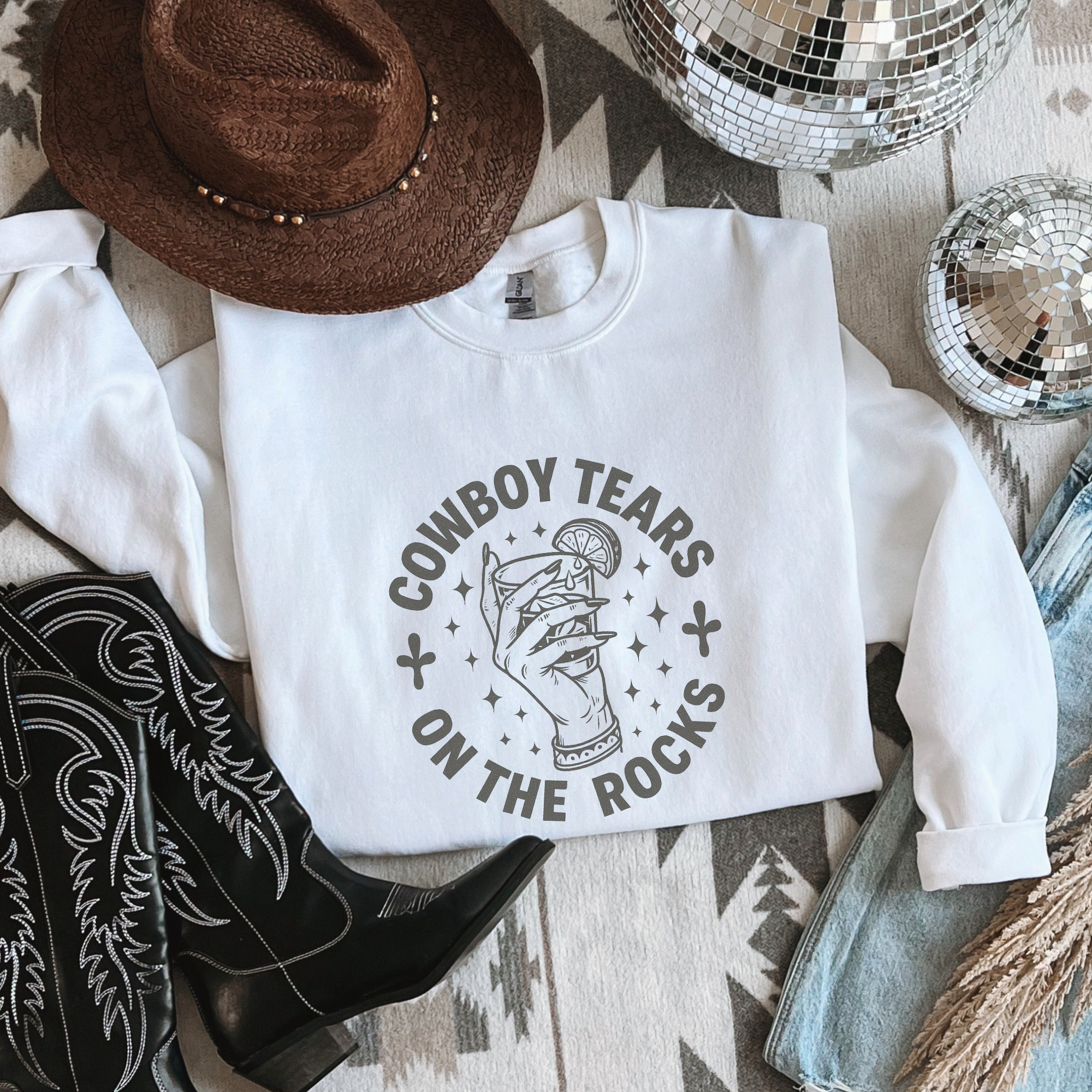 Cowboy Tears on the Rocks Crewneck Sweatshirt