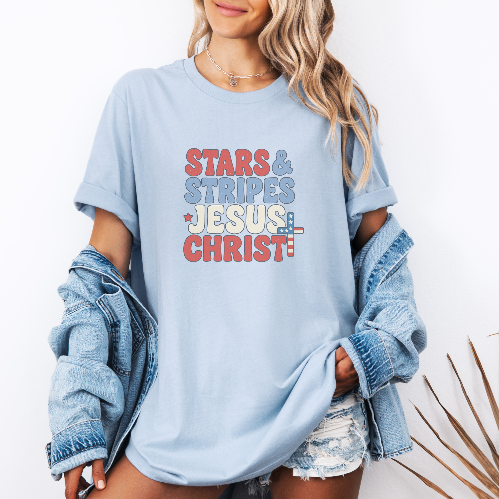 Stars Stripes Jesus Christ Patriotic Graphic T-Shirt