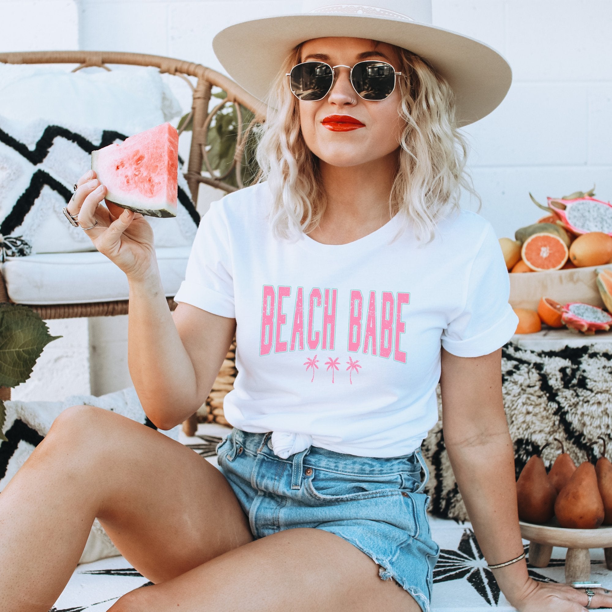 Beach Babe Pink/Turquoise Graphic Tee - Trendznmore