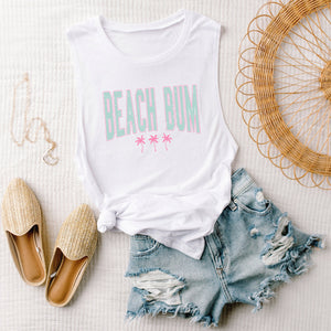 Beach Bum Turquoise/Pink Muscle Tank Top - Trendznmore