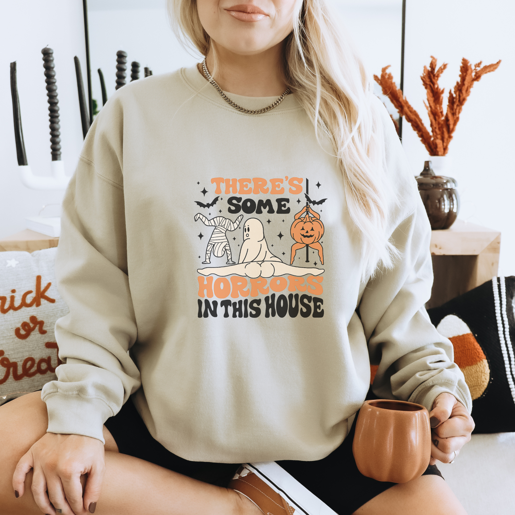 Horrors in this House Funny Halloween Crewneck Sweatshirt