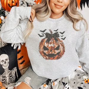 Coquette Disco Ball Pumpkin Graphic Women's Sweatshirt - Trendznmore