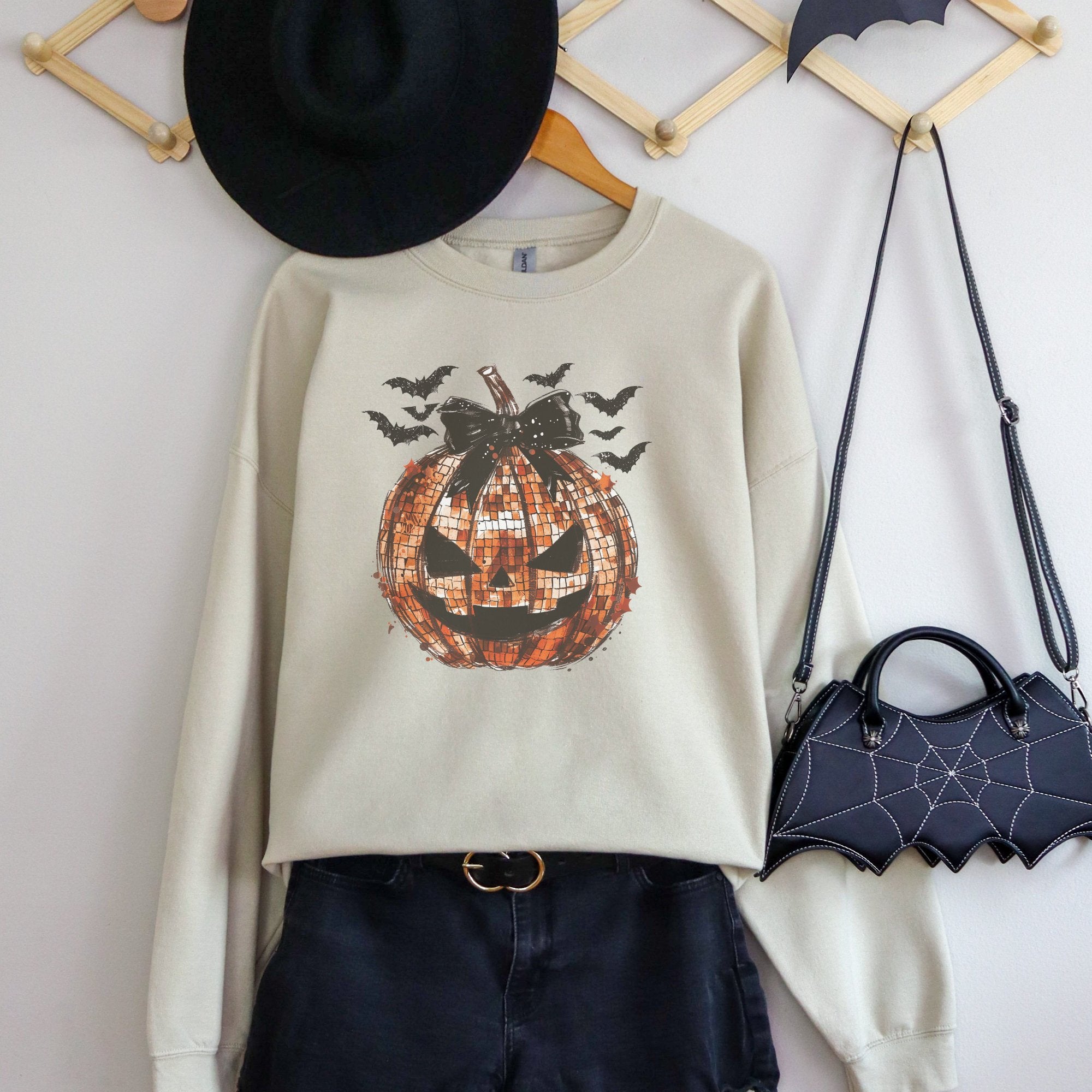 Coquette Disco Ball Pumpkin Graphic Women's Sweatshirt - Trendznmore