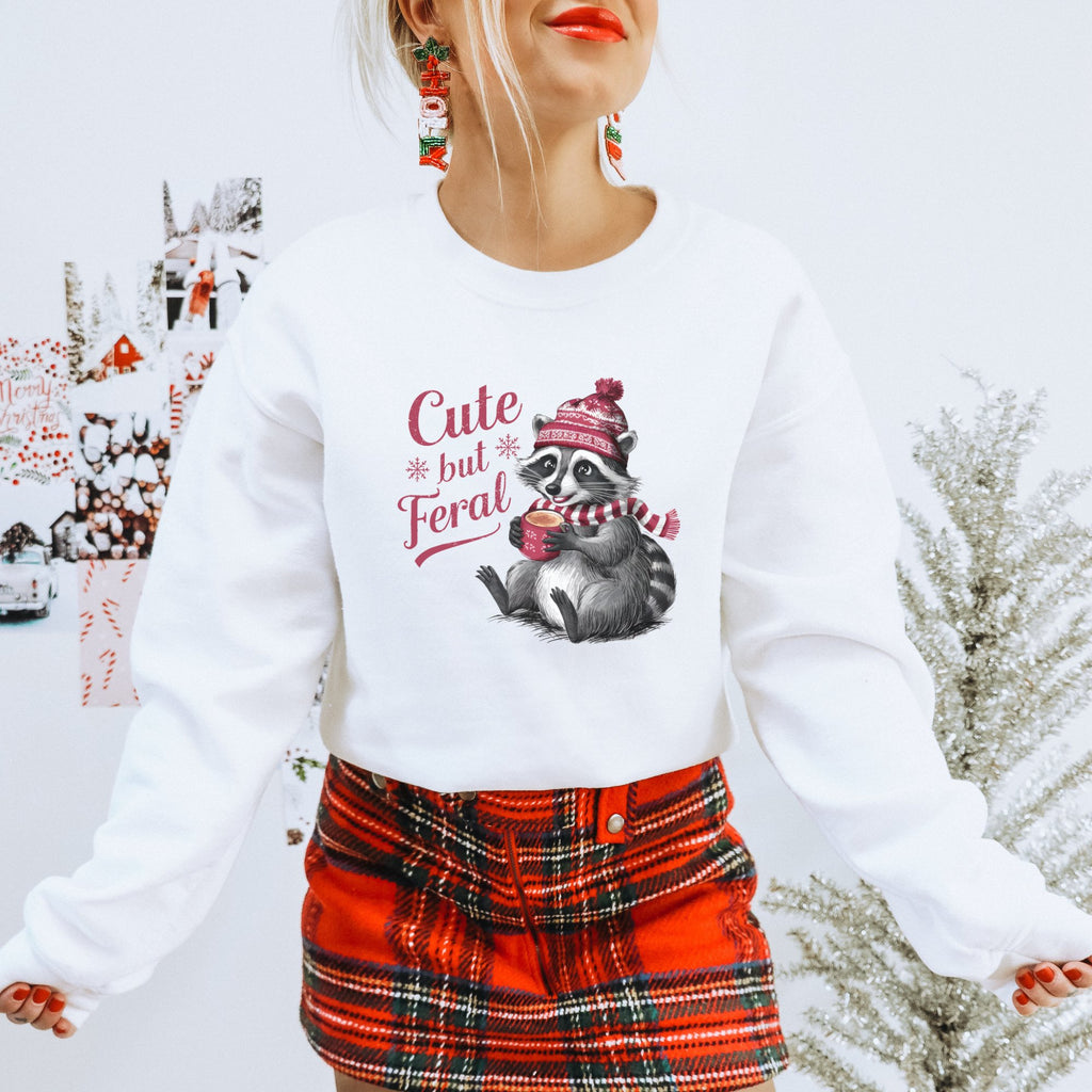 Cute but Feral Christmas Raccoon Women's Sweatshirt - Trendznmore