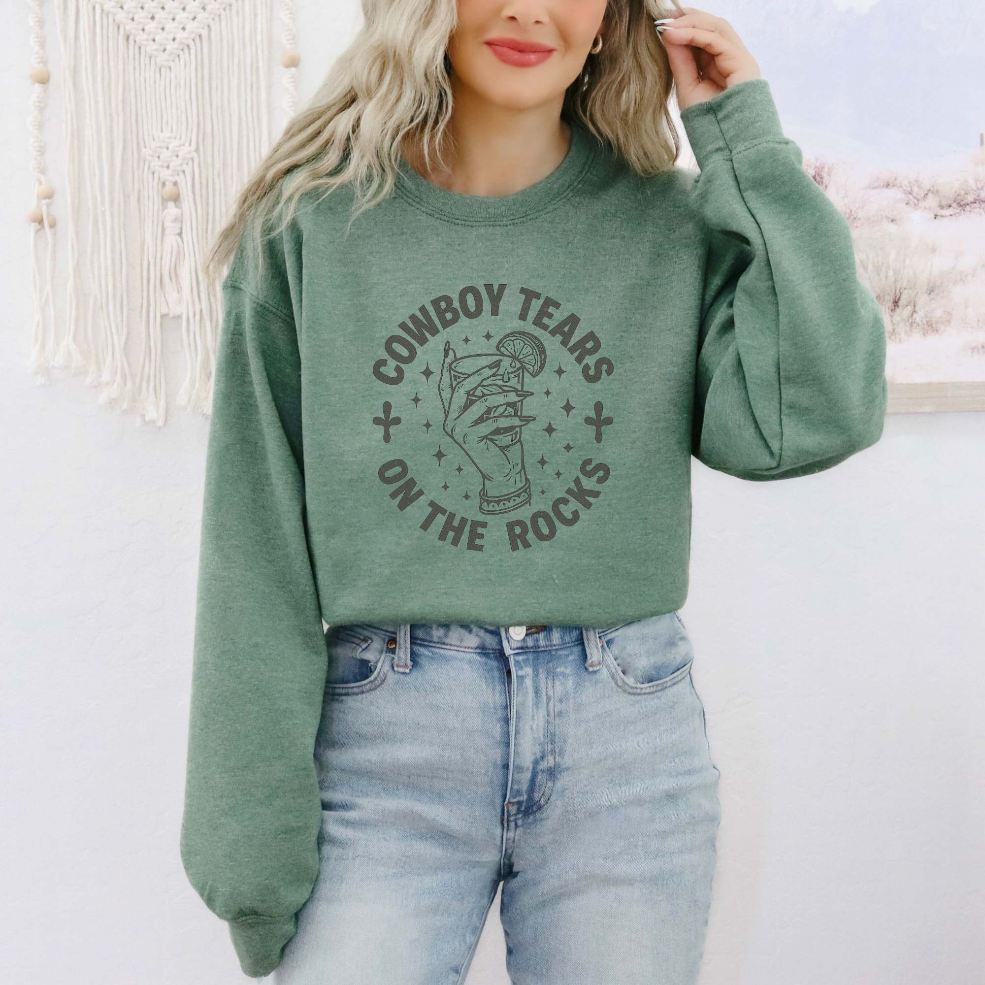 Cowboy Tears on the Rocks Crewneck Sweatshirt