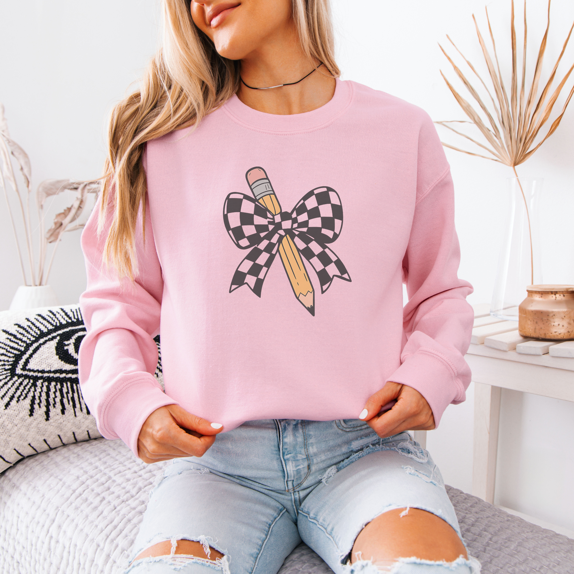 Teacher Coquette Pencil Crewneck Sweatshirt