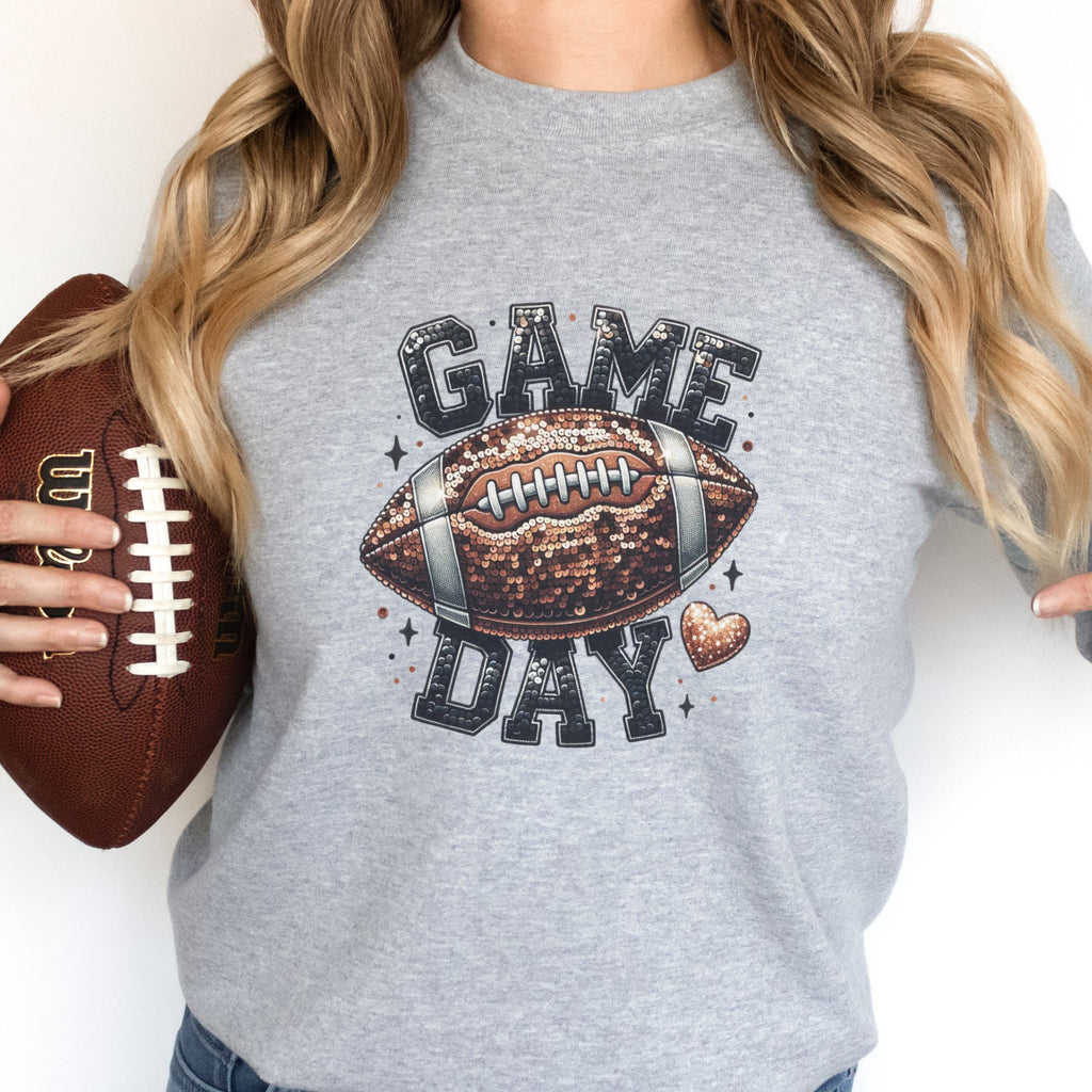 Football Game Day Faux Sequin Crewneck Sweatshirt - Trendznmore