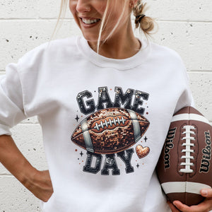 Football Game Day Faux Sequin Crewneck Sweatshirt - Trendznmore