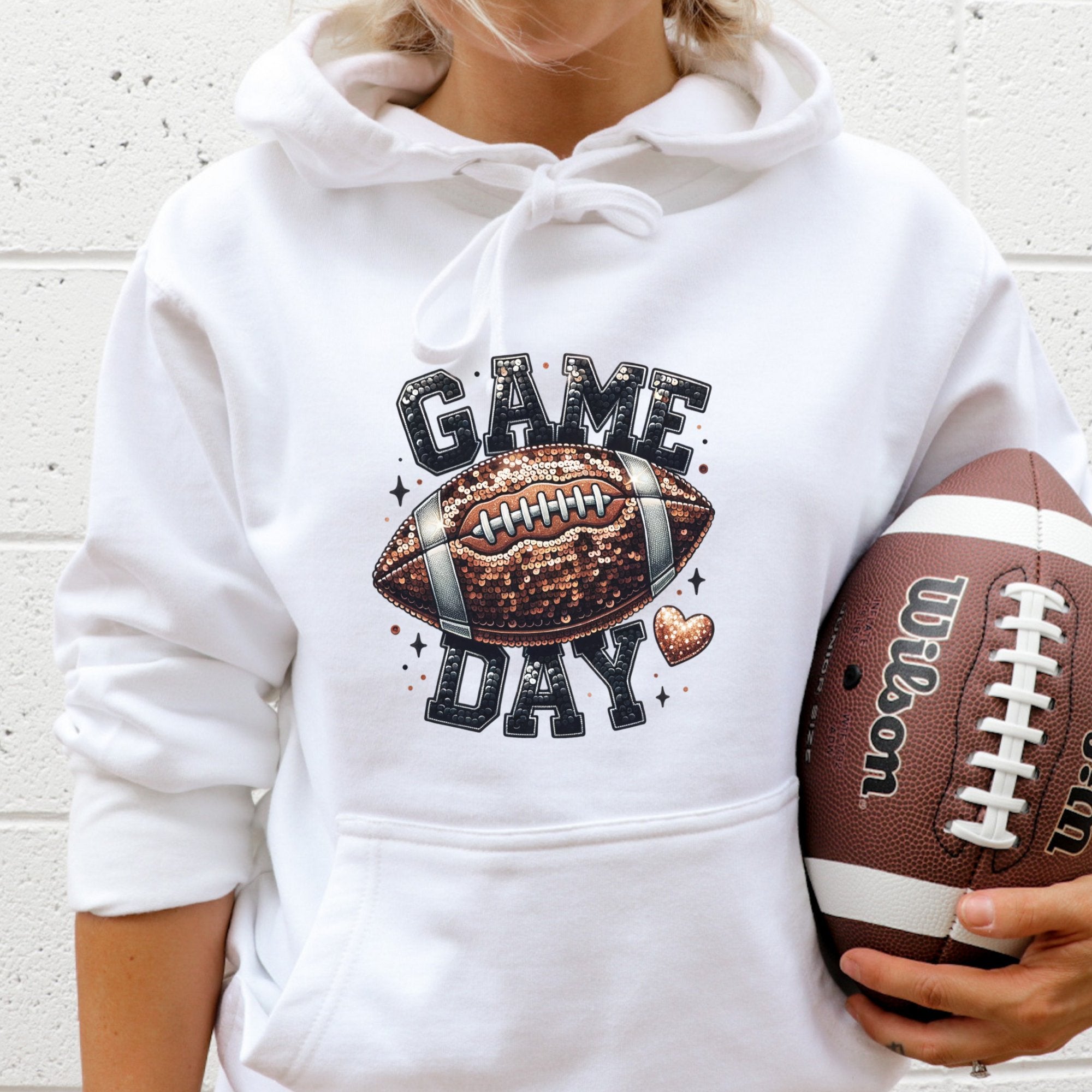 Football Game Day Faux Sequin Graphic Hoodie - Trendznmore