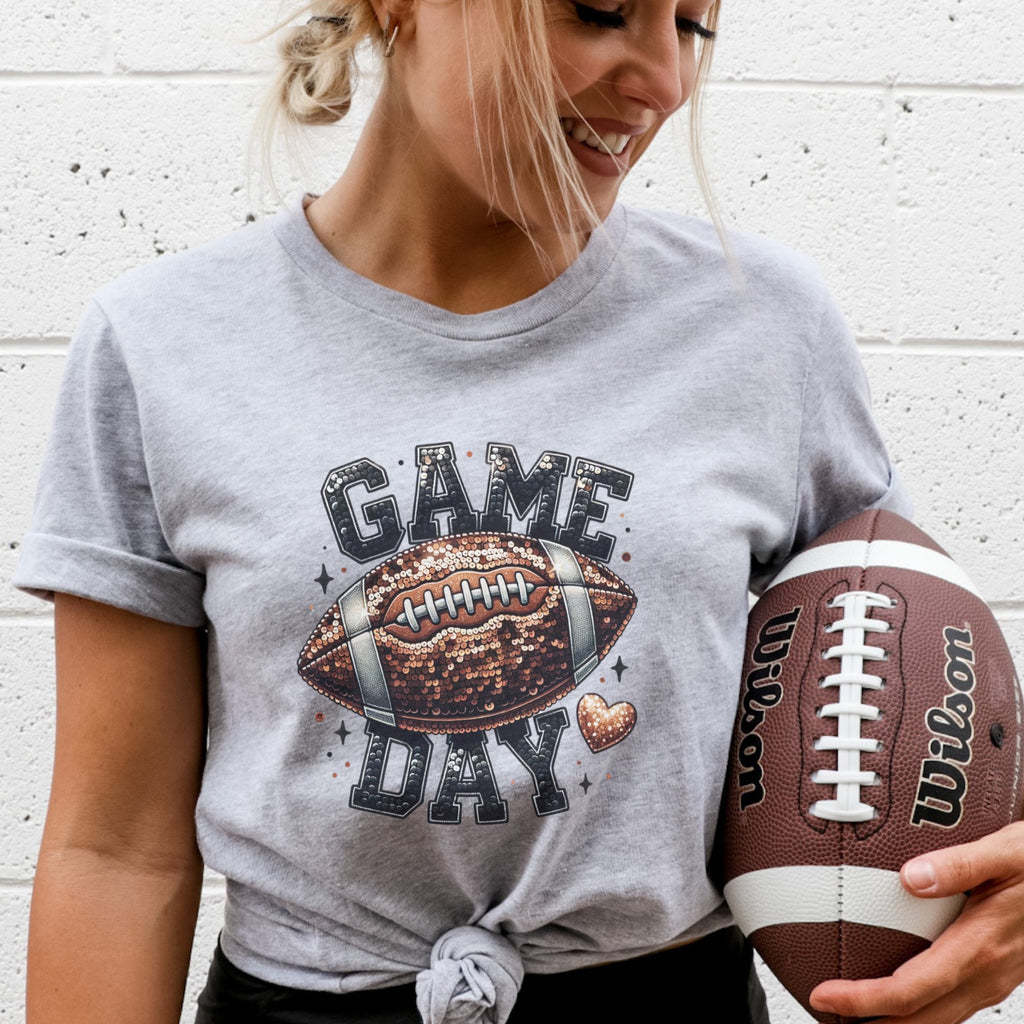 Football Game Day Faux Sequin Graphic T-Shirt - Trendznmore