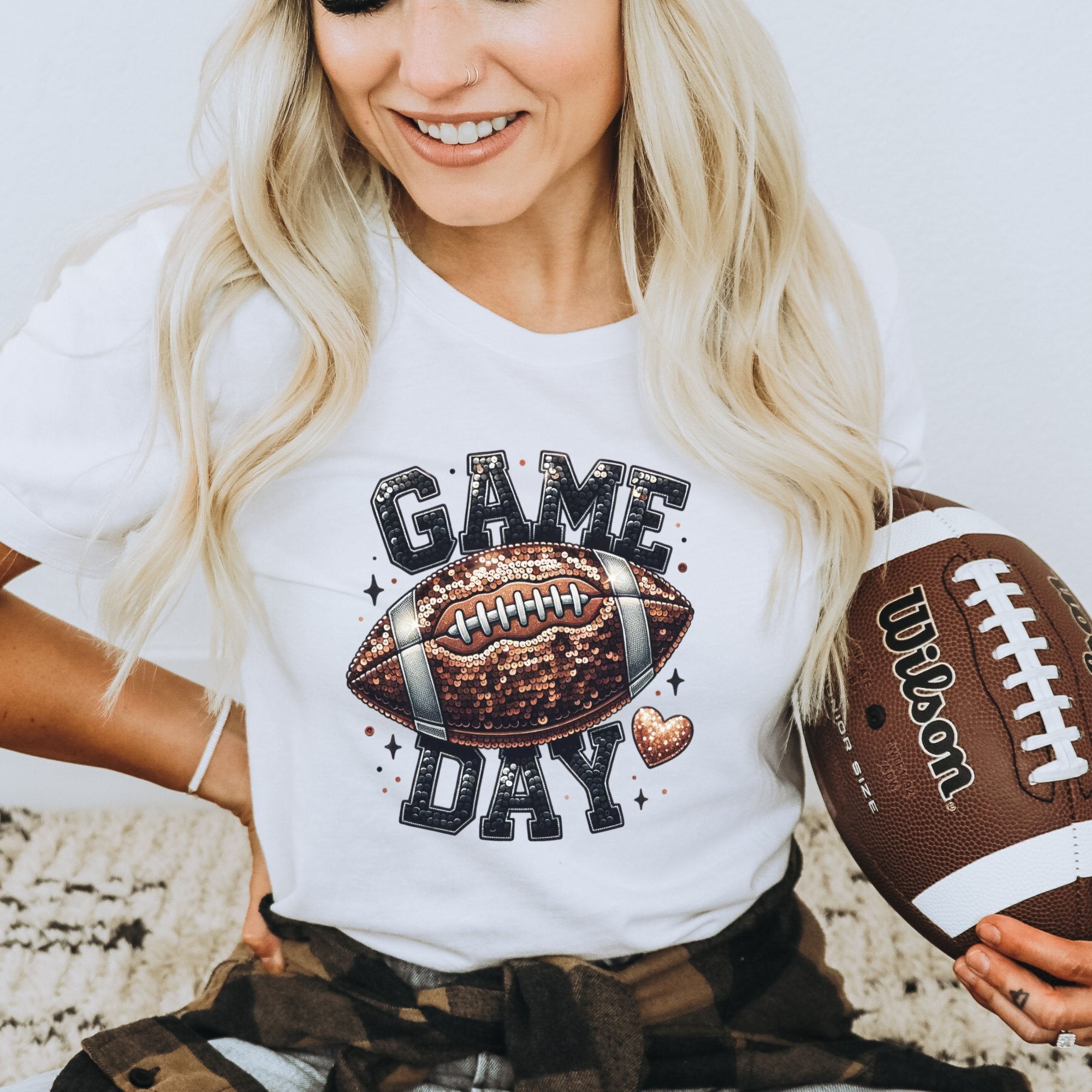 Football Game Day Faux Sequin Graphic T-Shirt - Trendznmore