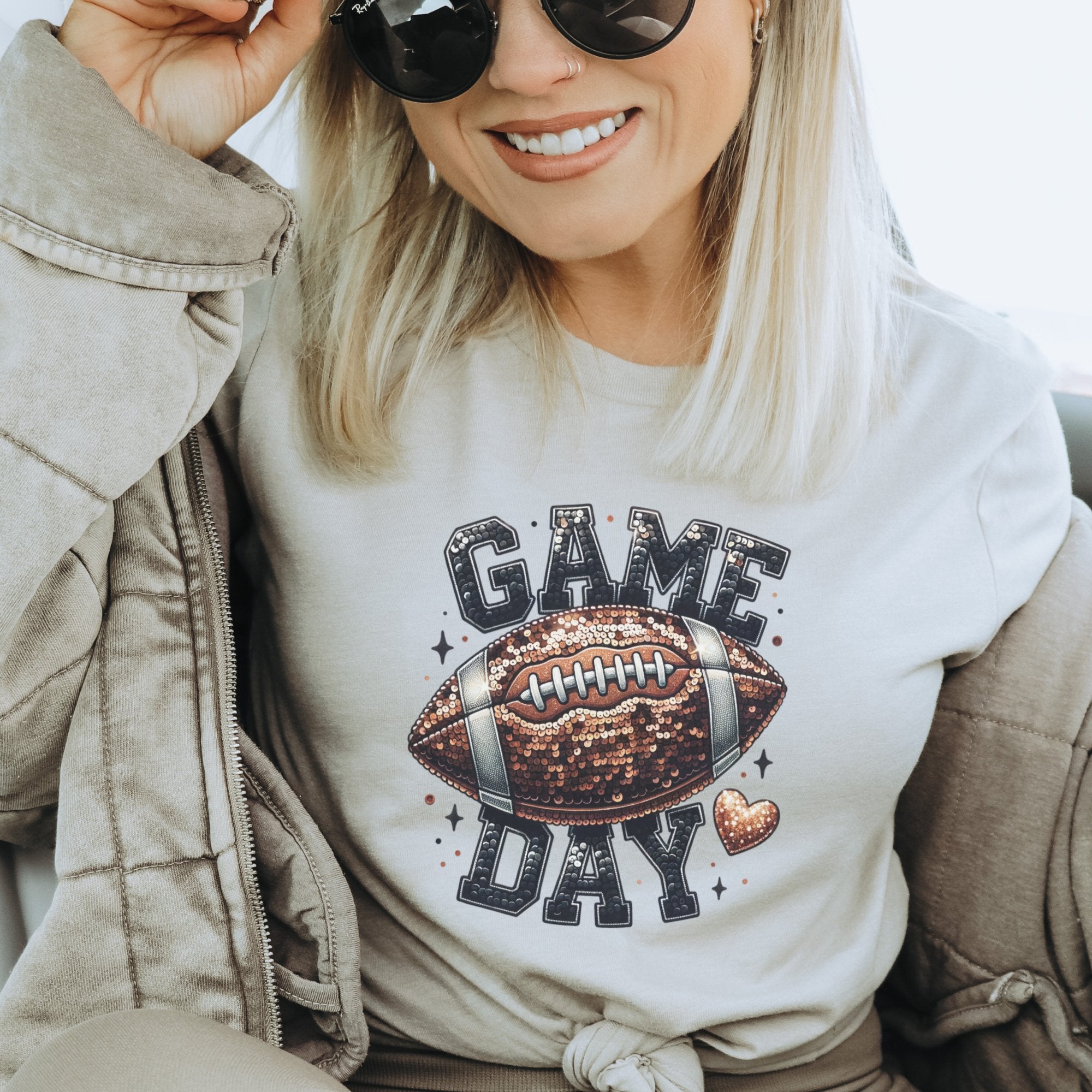 Football Game Day Faux Sequin Graphic T-Shirt - Trendznmore