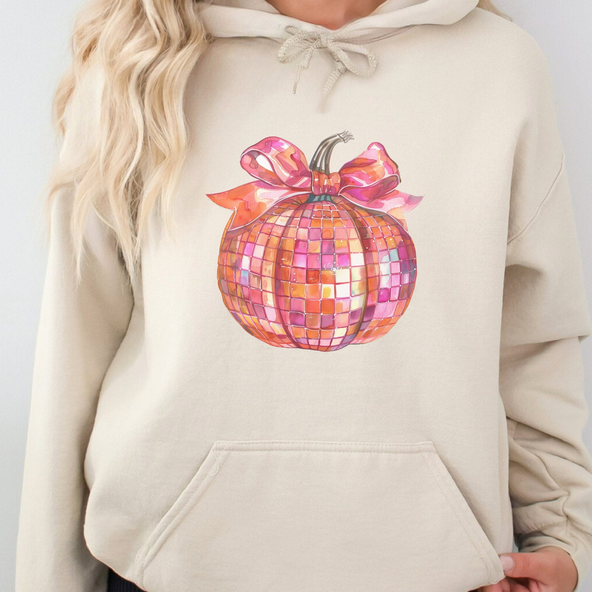 Halloween Coquette Bright Disco Ball Pumpkin Hoodie - Trendznmore