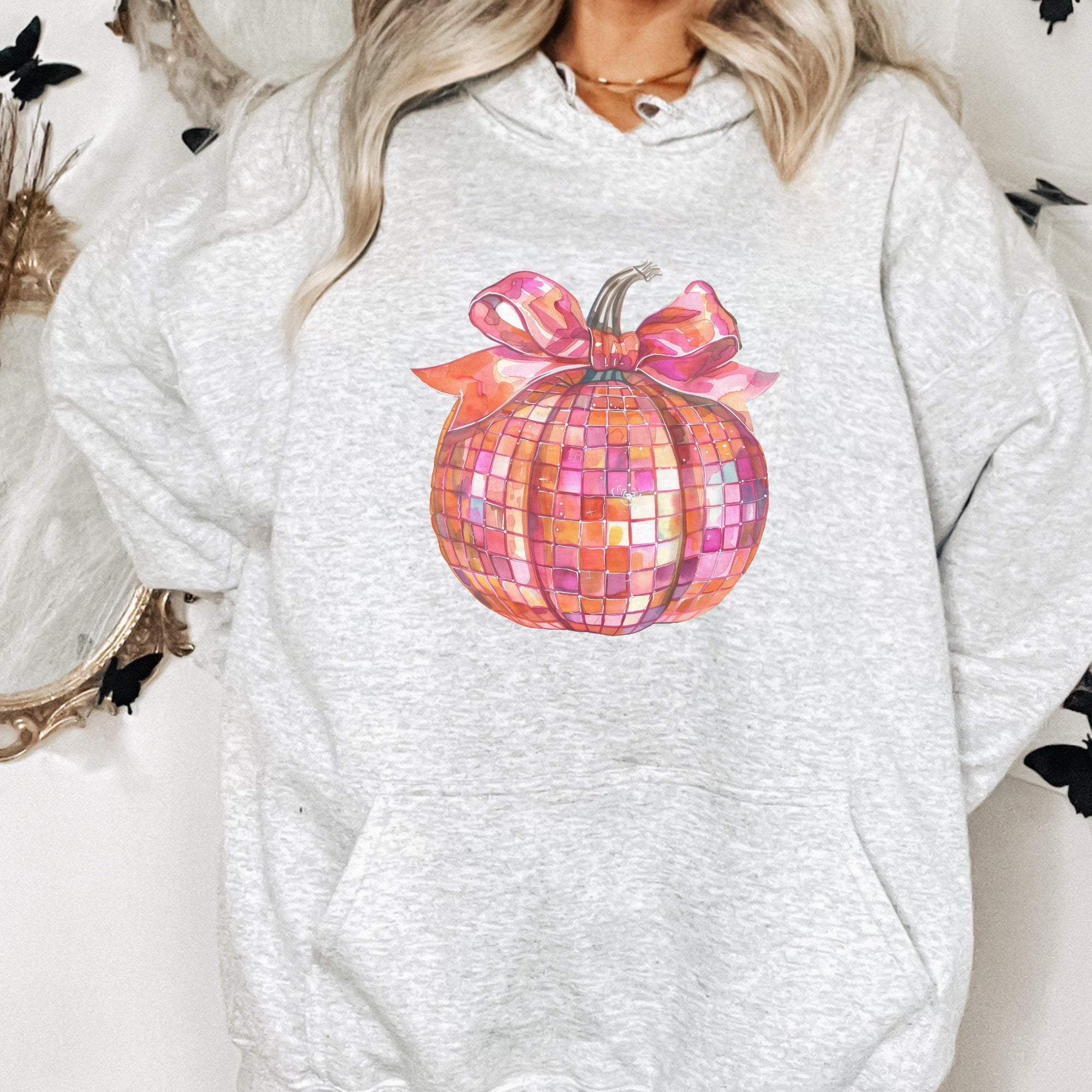 Halloween Coquette Bright Disco Ball Pumpkin Hoodie - Trendznmore