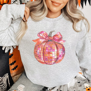 Halloween Coquette Bright Disco Ball Pumpkin Women's Sweatshirt - Trendznmore