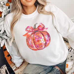 Halloween Coquette Bright Disco Ball Pumpkin Women's Sweatshirt - Trendznmore