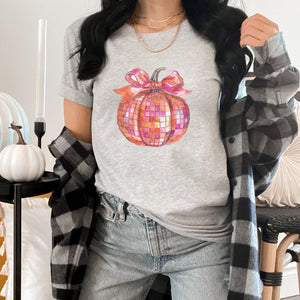 Halloween Coquette Bright Disco Ball Pumpkin Women's T-Shirt - Trendznmore