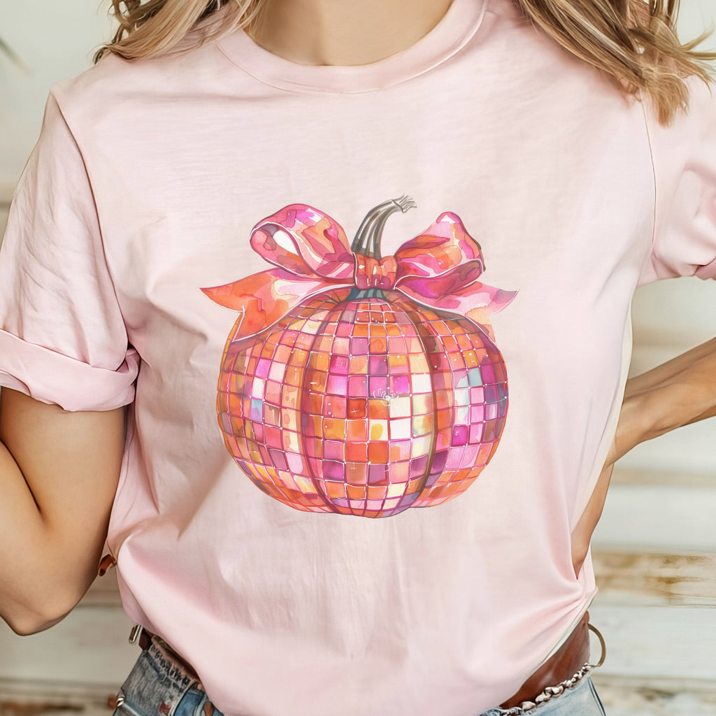 Halloween Coquette Bright Disco Ball Pumpkin Women's T-Shirt - Trendznmore