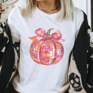 Halloween Coquette Bright Disco Ball Pumpkin Women's T-Shirt - Trendznmore