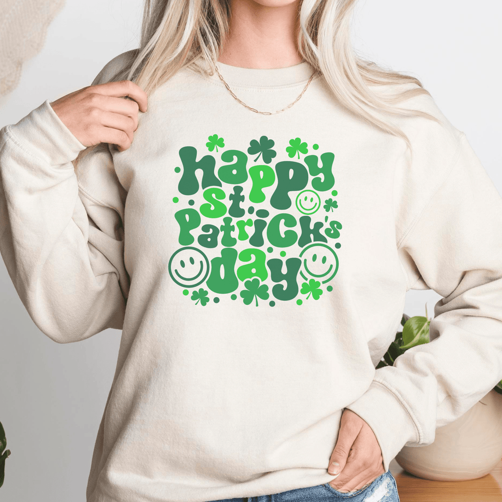 Happy St. Patrick's Day Groovy Crewneck Sweatshirt - Trendznmore