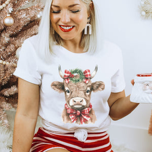 Highland Heifer Plaid Christmas Women's T-shirt - Trendznmore