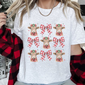 Highland Heifer Plaid Coquette Christmas Women's T-shirt - Trendznmore