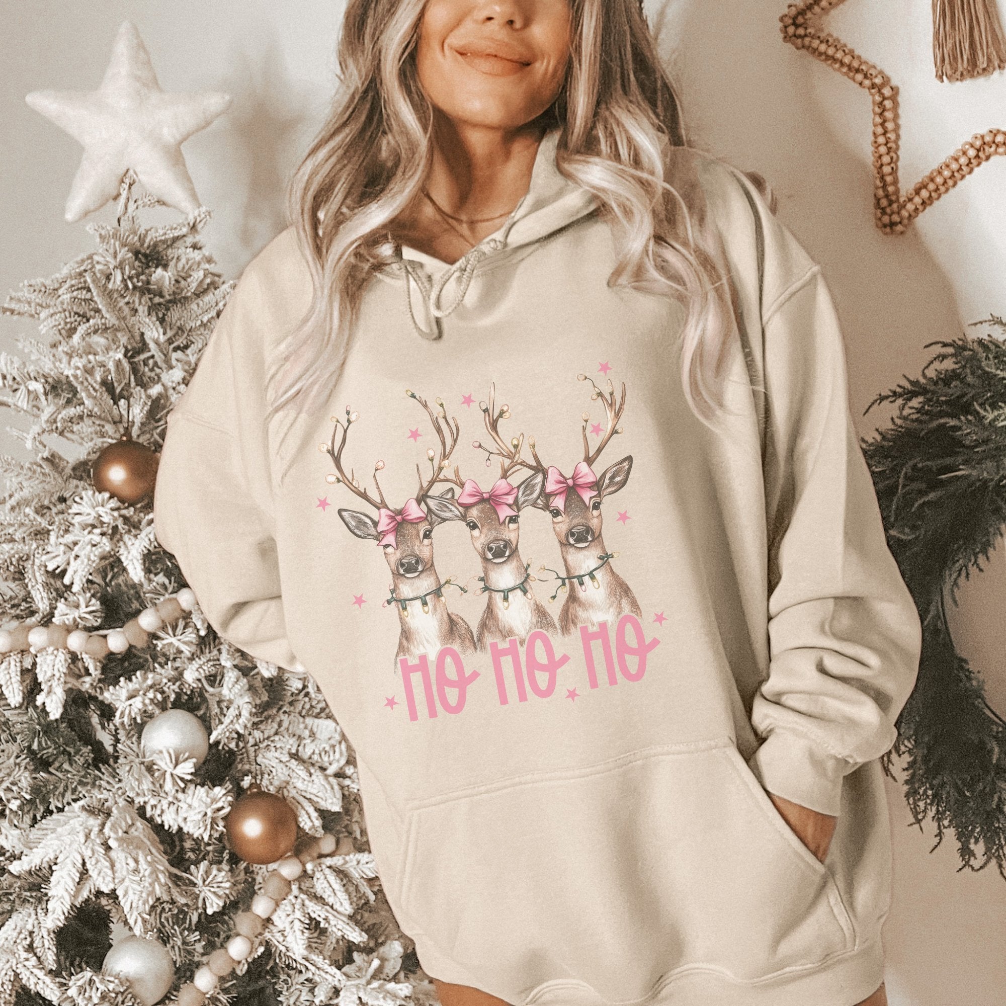 Ho Ho Ho Reindeer Christmas Women's Hoodie - Trendznmore