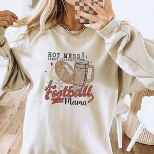 Hot Mess Football Mama Graphic Crewneck Sweatshirt - Trendznmore