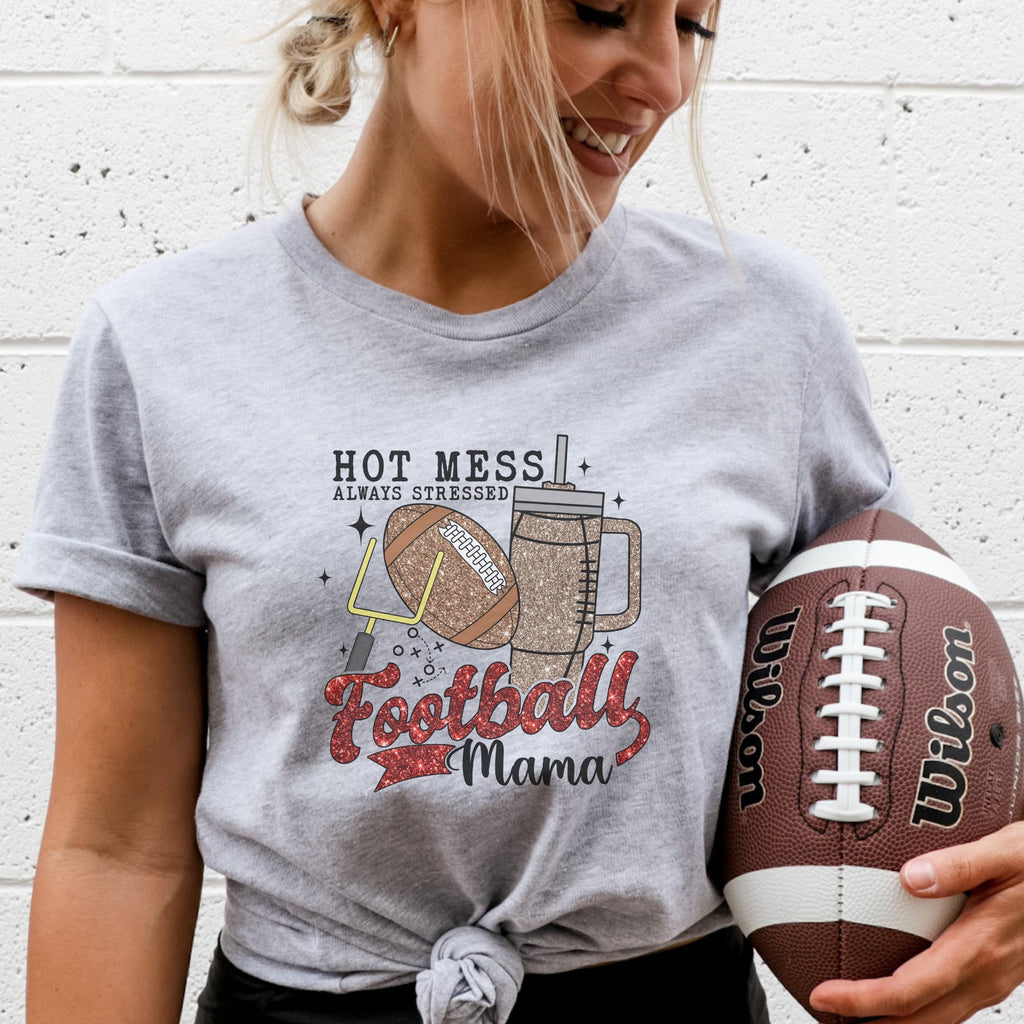 Hot Mess Football Mama T - Shirt - Trendznmore