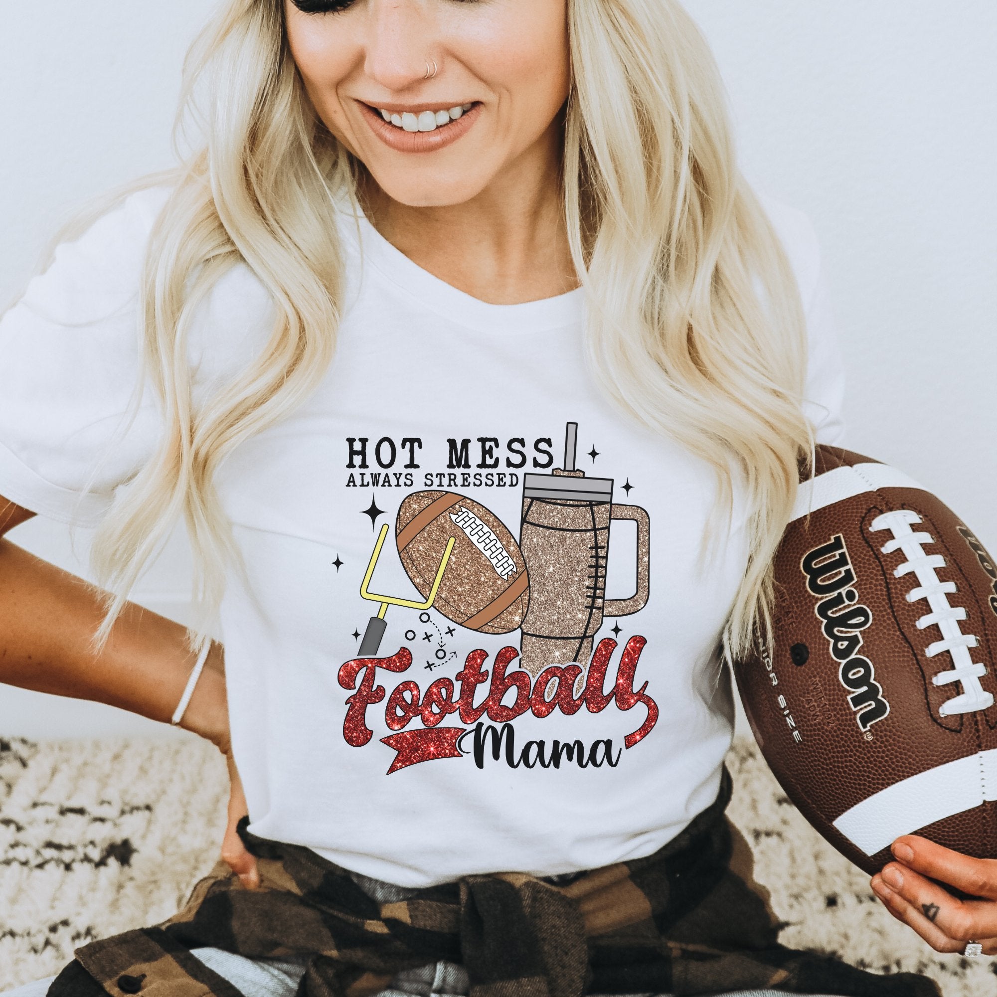 Hot Mess Football Mama T - Shirt - Trendznmore