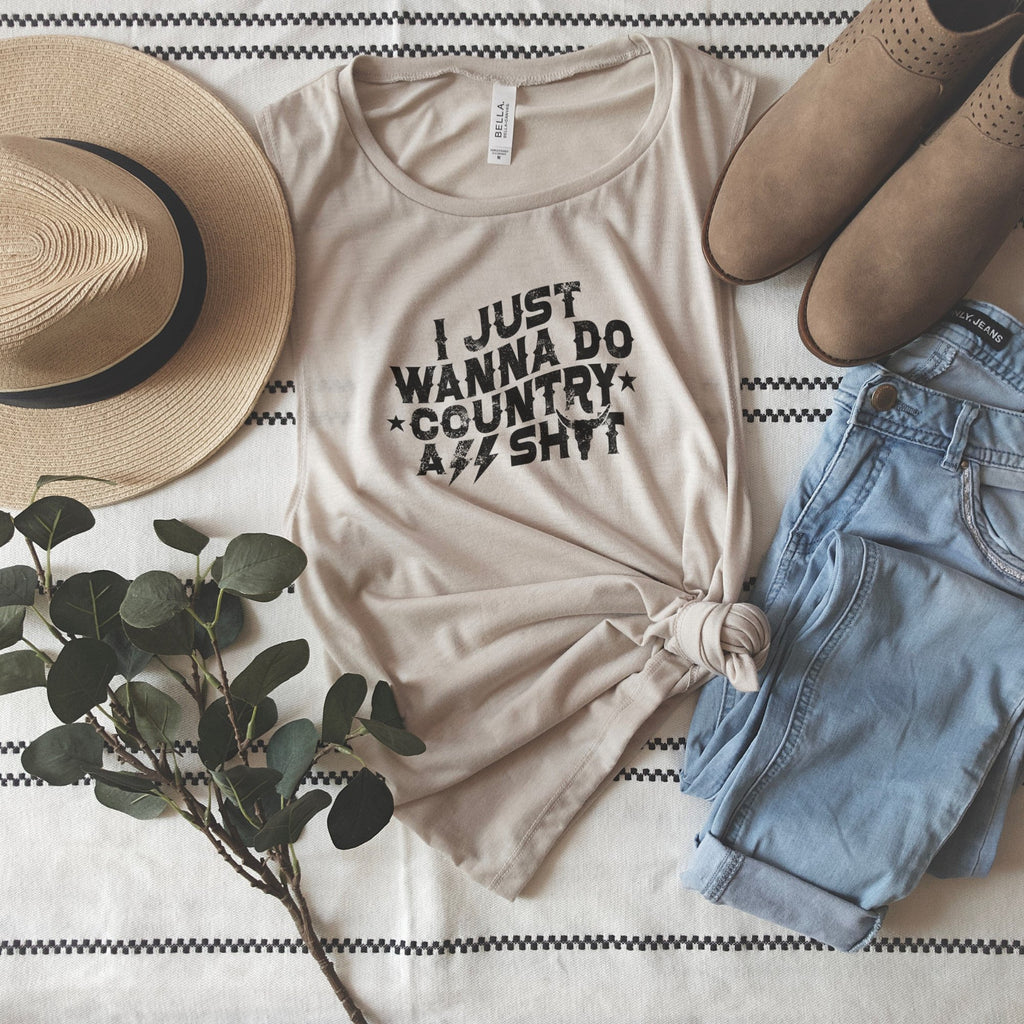 I Just Wanna Do Country A.S. Bella Canvas Muscle Tank Top - Trendznmore
