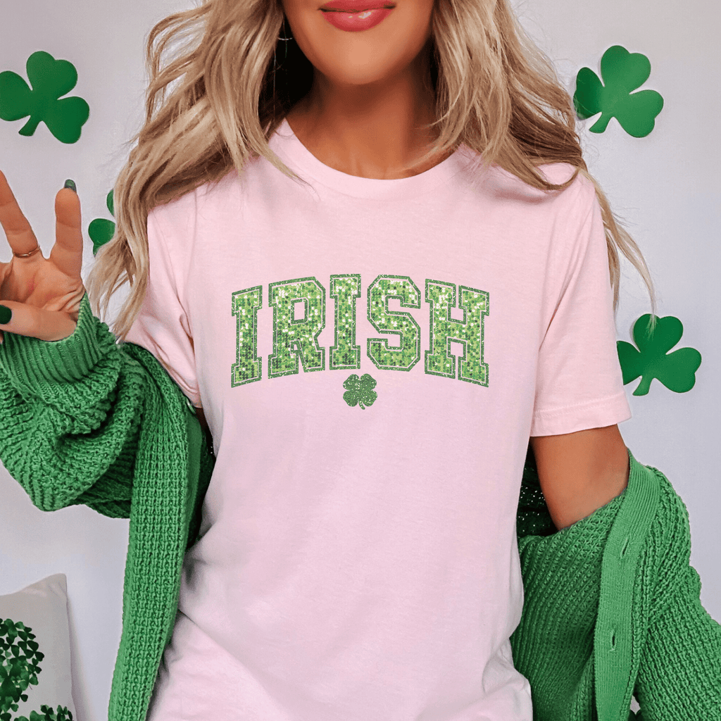 Irish Clover Faux Sequins St. Patrick's Day T-Shirt - Trendznmore